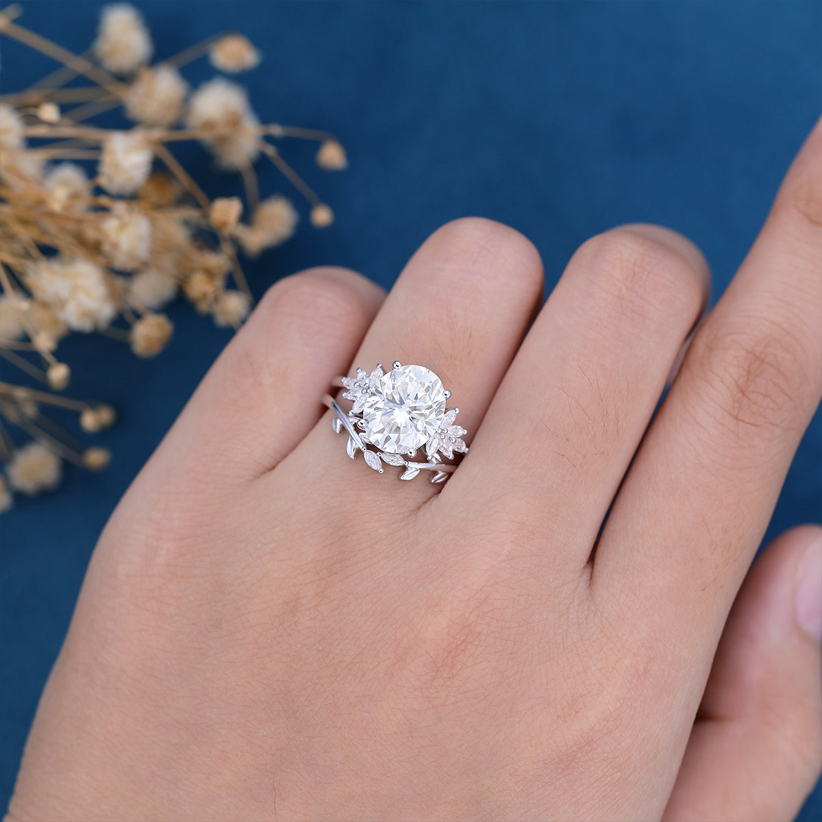 3.74 CT Oval Shaped Moissanite Cluster Bridal Set - Camila Brown