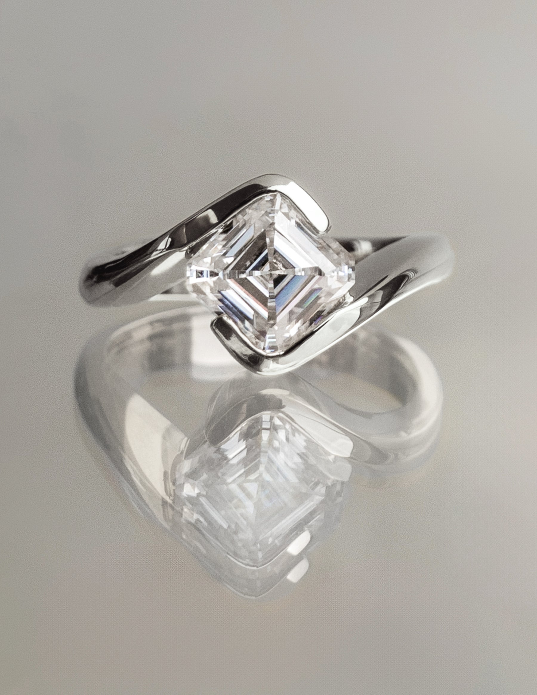 1.50 -2.50 CT Asscher Cut Lab Grown Diamond Solitaire Engagement Ring