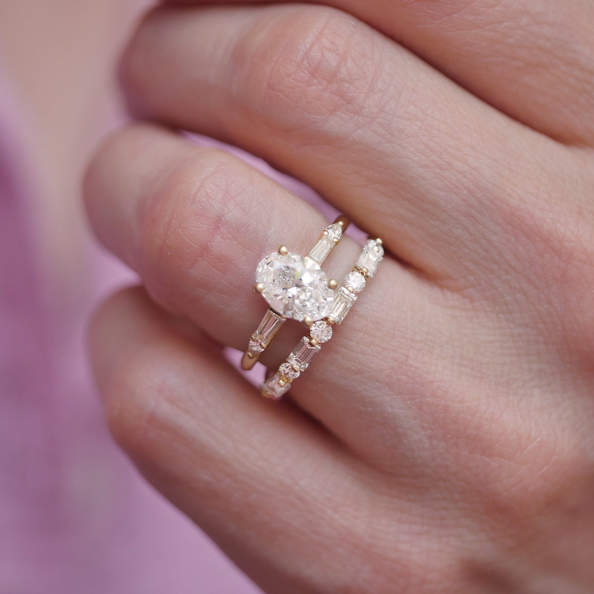1.0 CT Oval Shape Lab Grown Pave Setting Engagement Ring