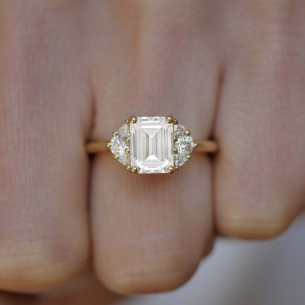 1.0 CT Emerald Shape Lab Grown Cluster  Setting Engagement Ring