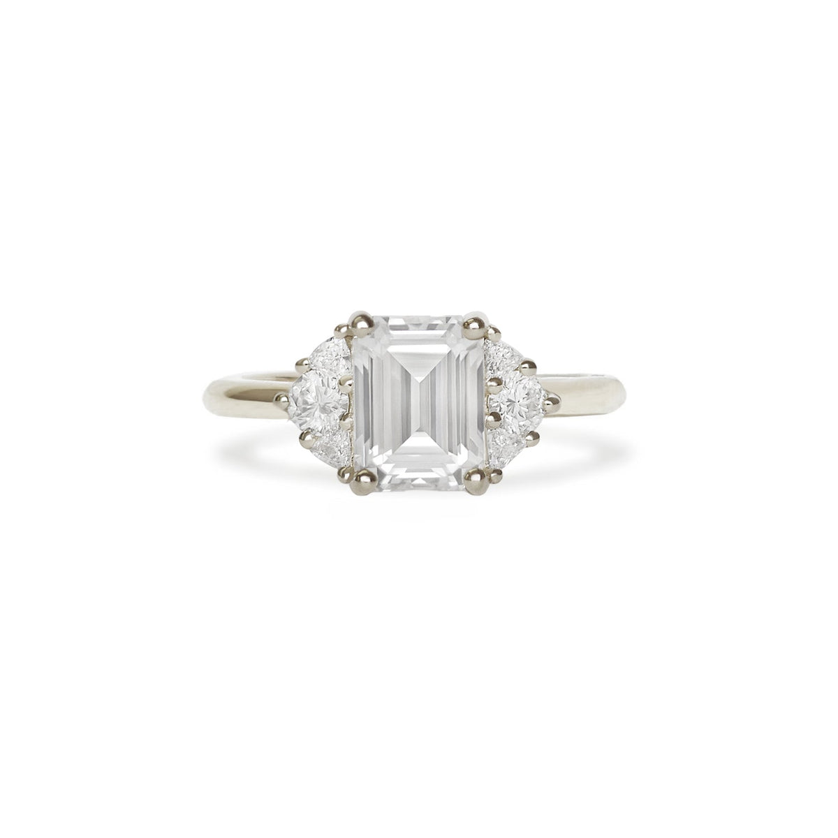 1.0 CT Emerald Shape Lab Grown Cluster  Setting Engagement Ring