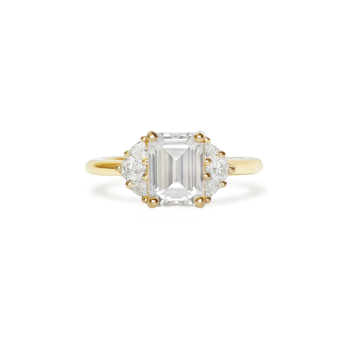 1.0 CT Emerald Shape Lab Grown Cluster  Setting Engagement Ring
