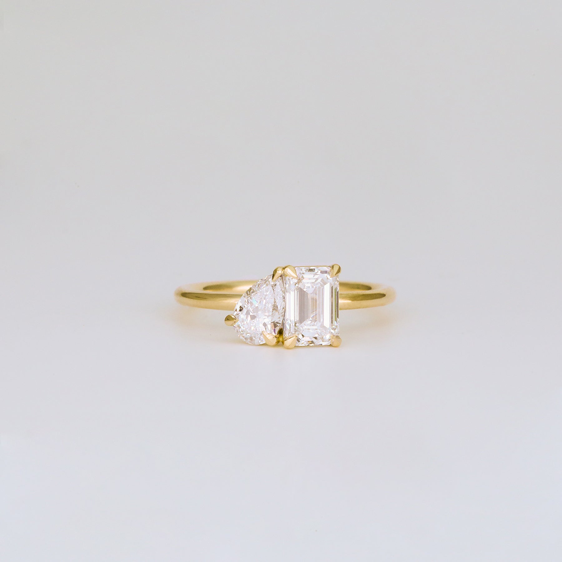 1.47 TCW Emerald & Pear Diamond Two Stone Engagement Ring