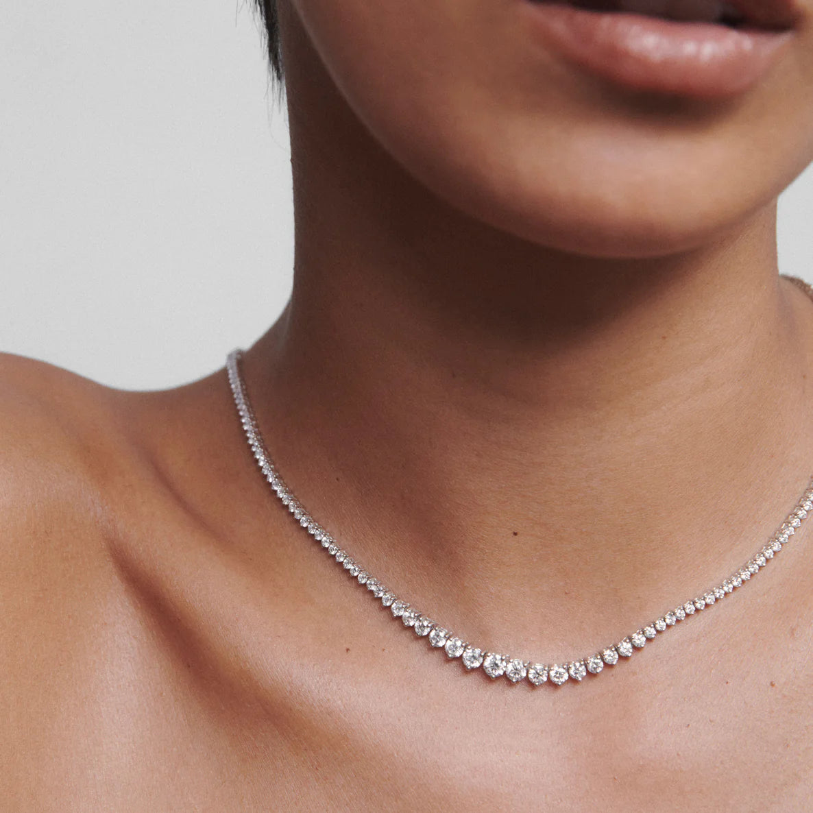 Round Lab Grown Diamond Tennis Necklace