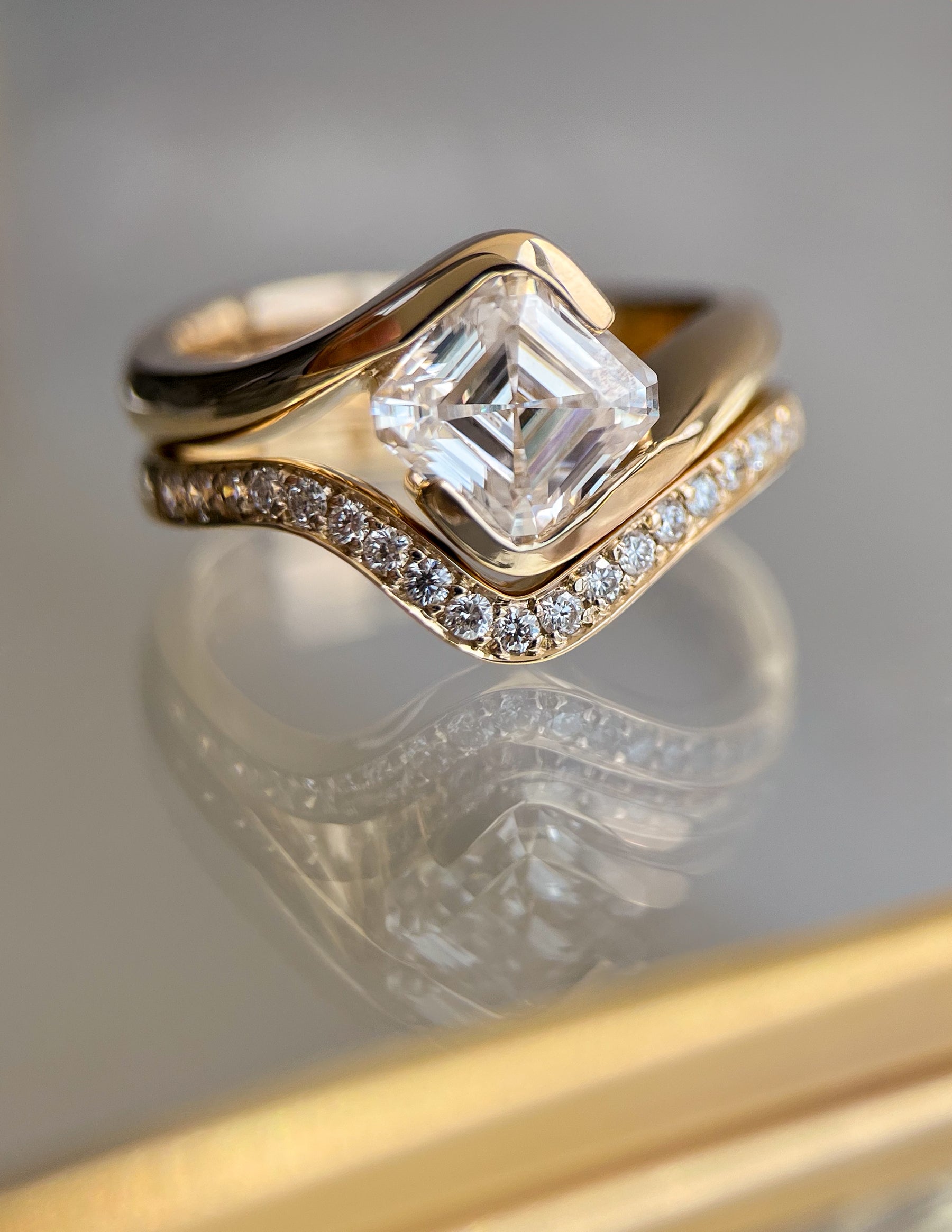 1.0-2.0 CT Asscher Lab Grown Diamond Solitaire Stacked Bridal Ring Set