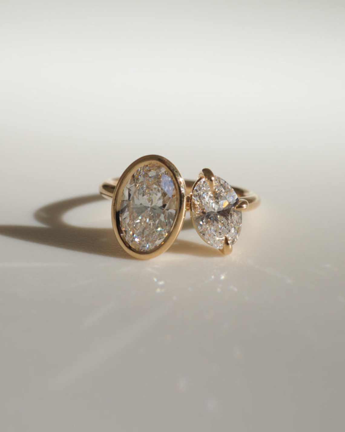 3.0 carat oval cut moissanite two-stone engagement ring in platinum setting