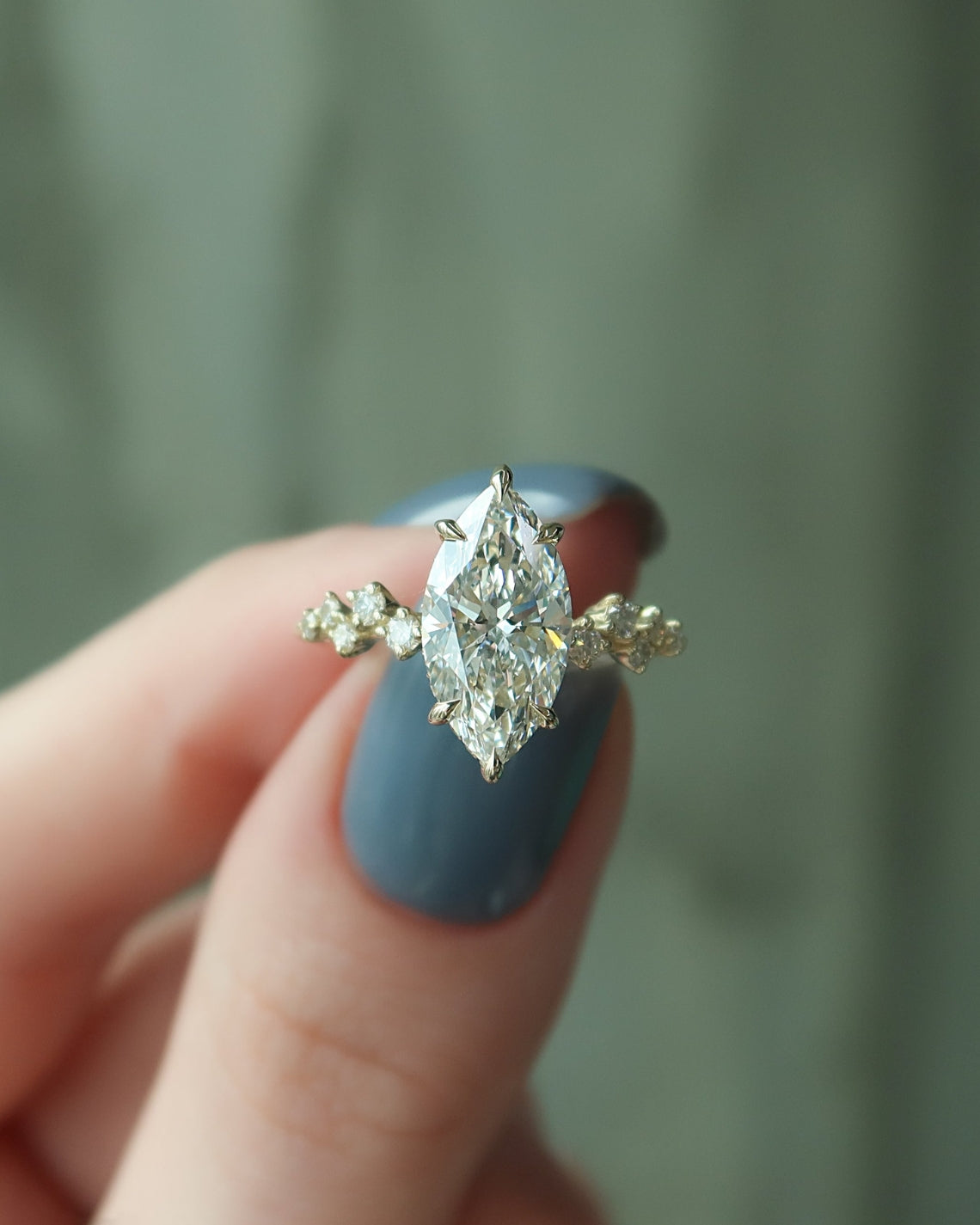Marquise cut moissanite cluster engagement ring in platinum setting, 2.0-4.0 CT

