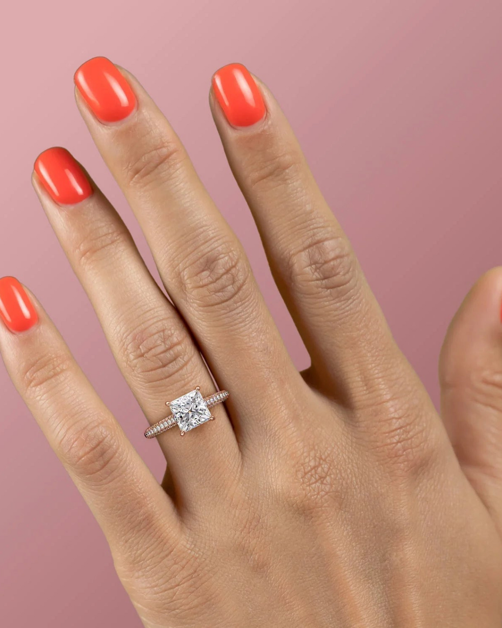 2.0 - 4.0  CT Princess Cut Lab Grown Diamond Hidden Halo & Pave Engagement Ring