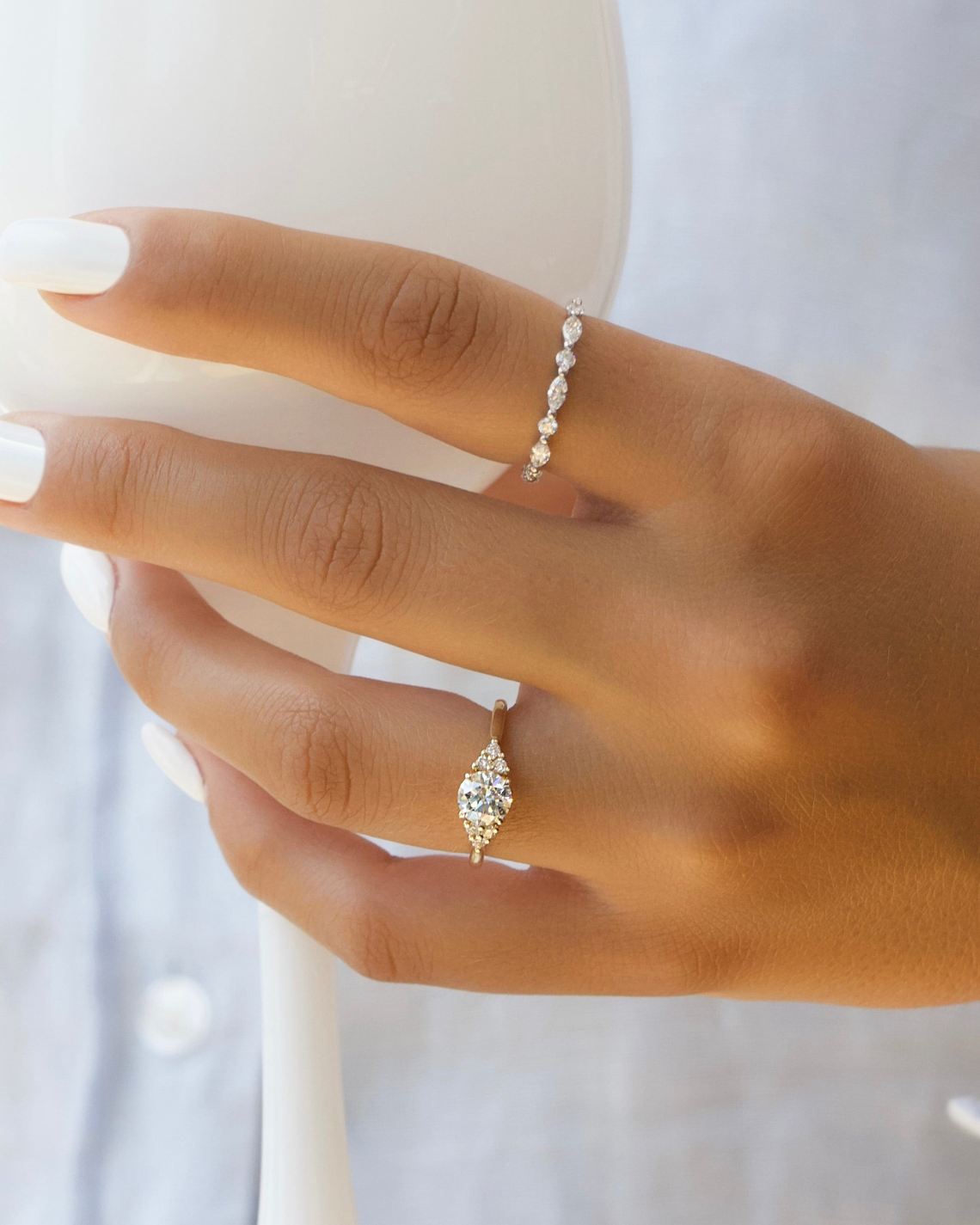1.0  - 3.0 CT Round Cut Lab Grown Diamond Cluster Engagement Ring