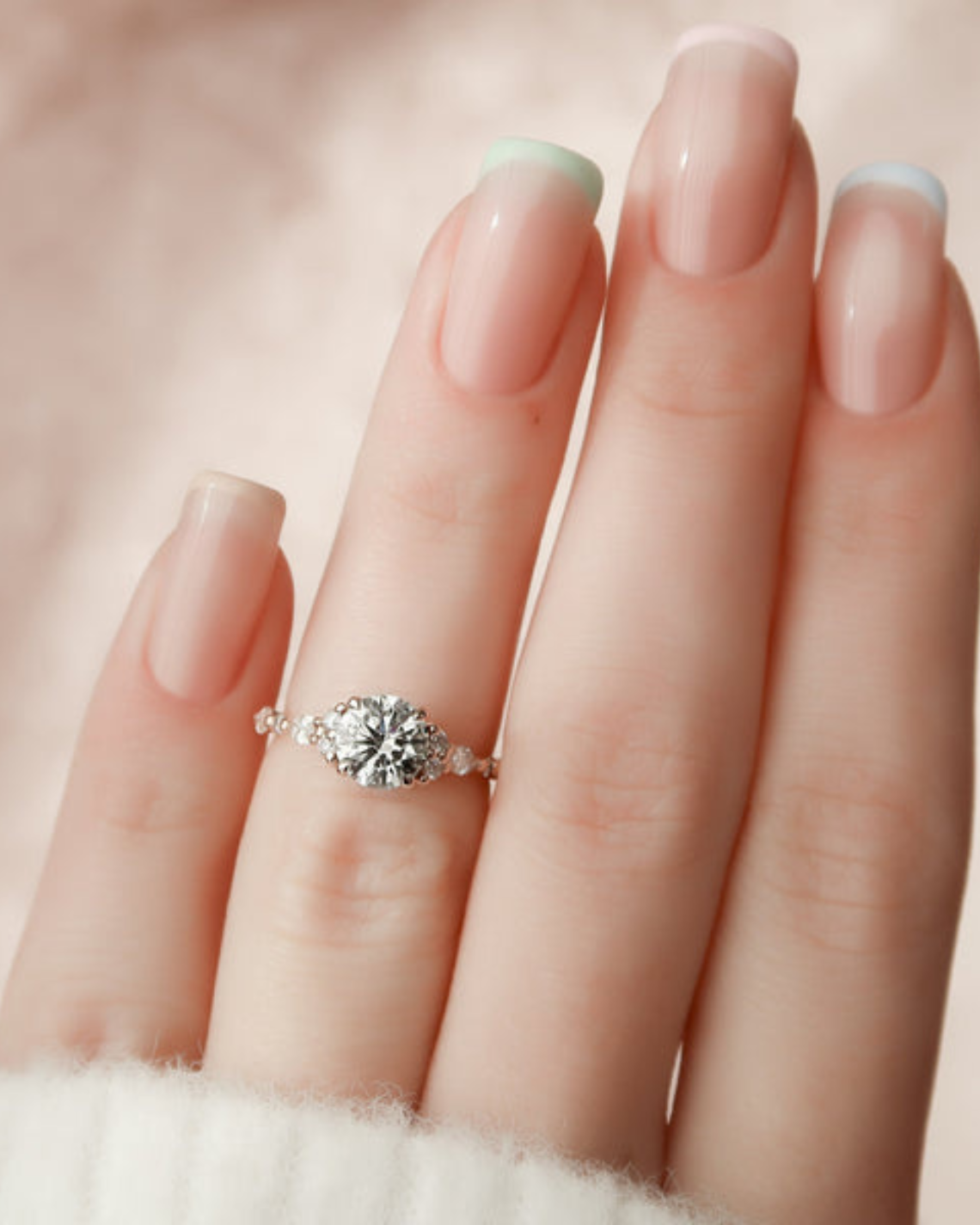 Round cut CVD diamond cluster engagement ring in white gold setting