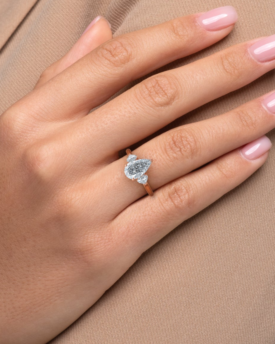 1.0 - 3.0 CT Pear Cut Lab Grown Diamond Three Stone Engagement Ring