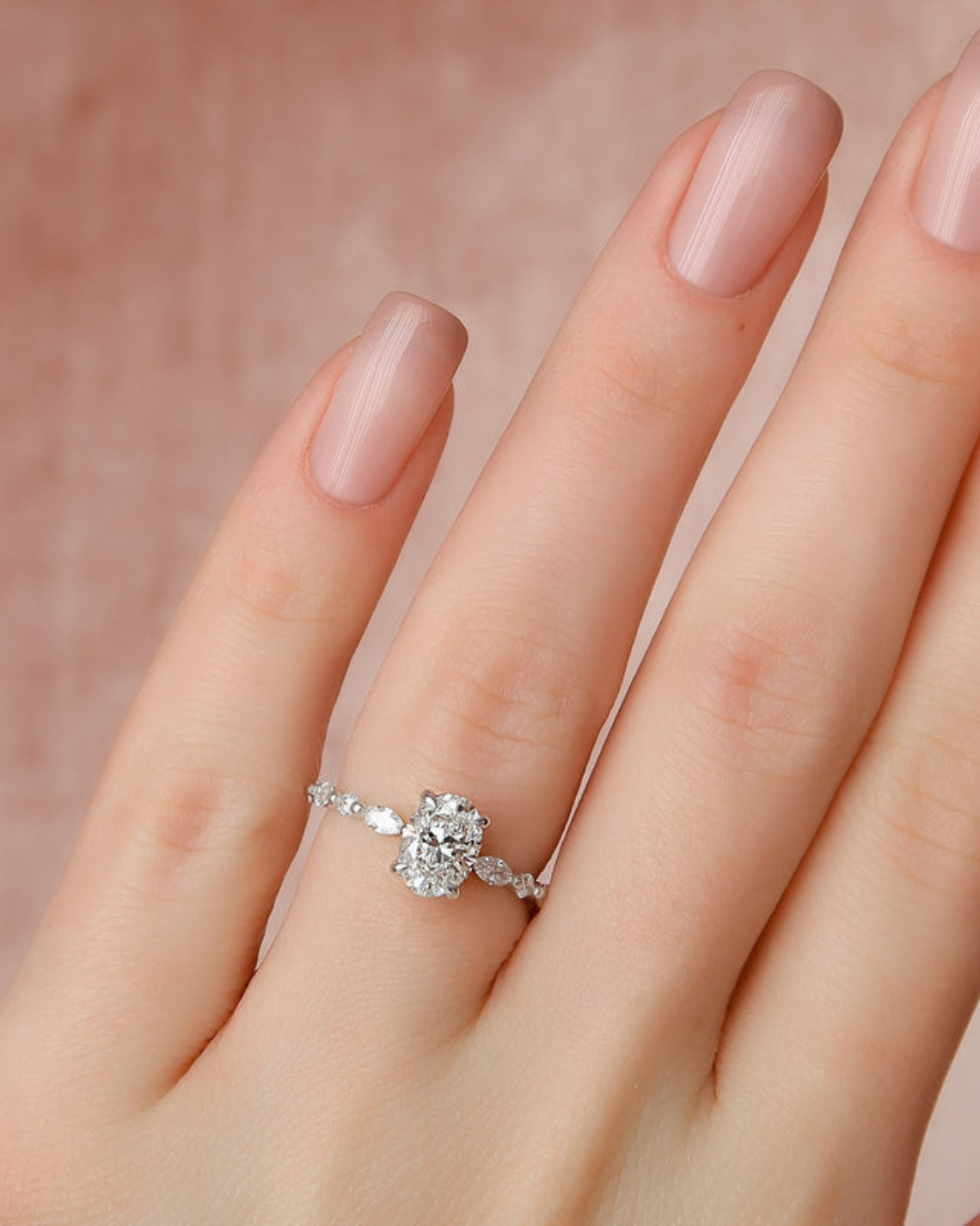 1.0 - 3.0 CT Oval Cut Lab Grown Diamond Hidden Halo & pave  Engagement Ring