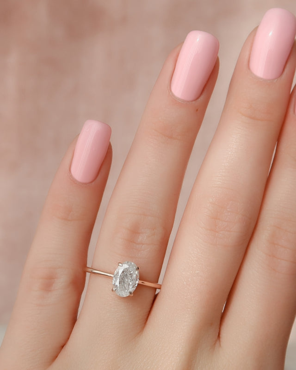 Oval cut CVD diamond engagement ring with hidden halo in white gold setting
