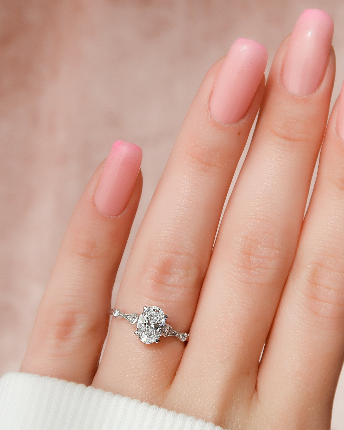 2.0 -4.0 CT Oval Cut Lab Grown Diamond Cluster Engagement Ring