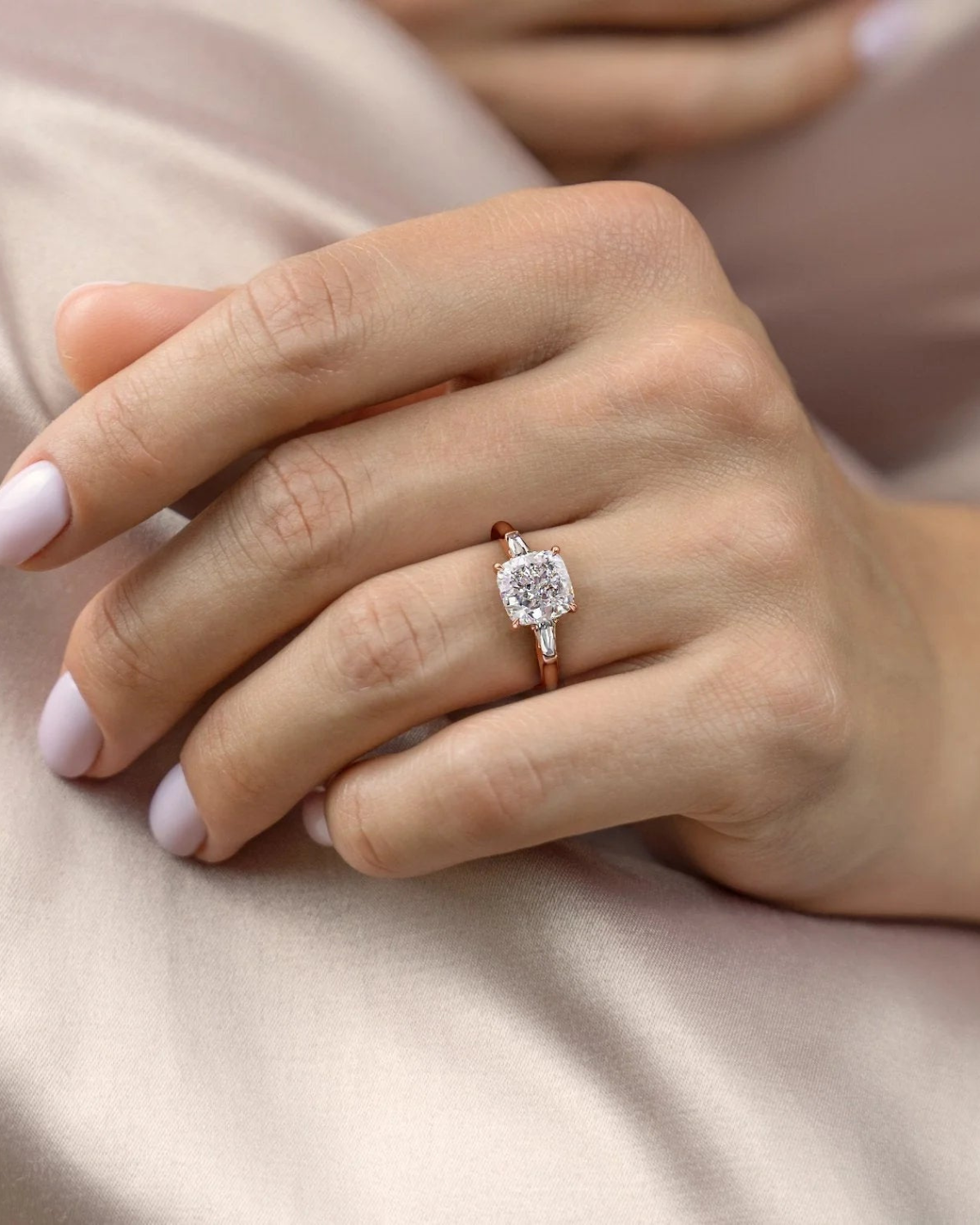 2.0 - 4.0 CT Cushion Cut  Lab Grown Diamond Three Stone Style Engagement Ring