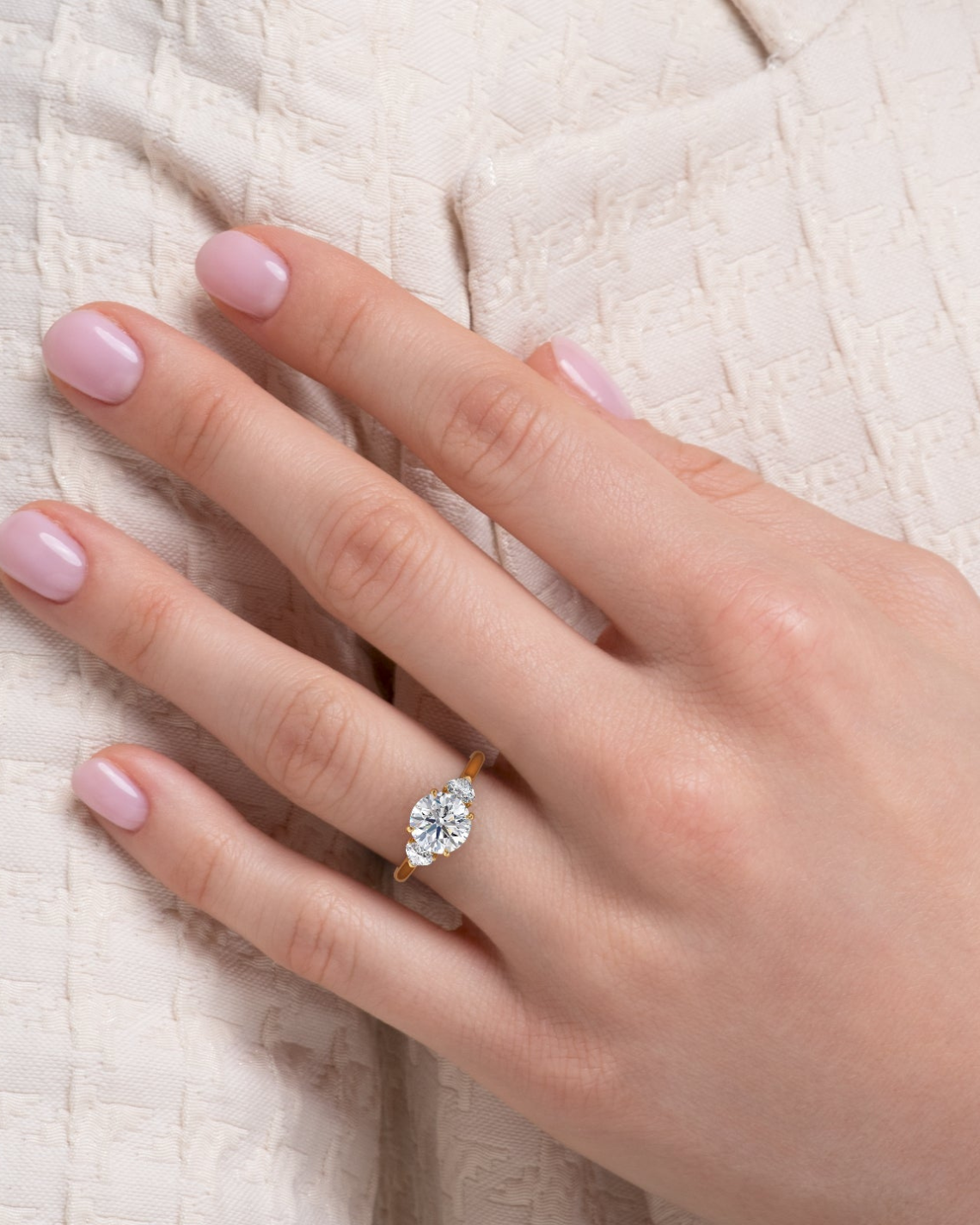 2.0 - 4.0 CT Round Cut  Lab Grown Diamond Three Stone Engagement Ring