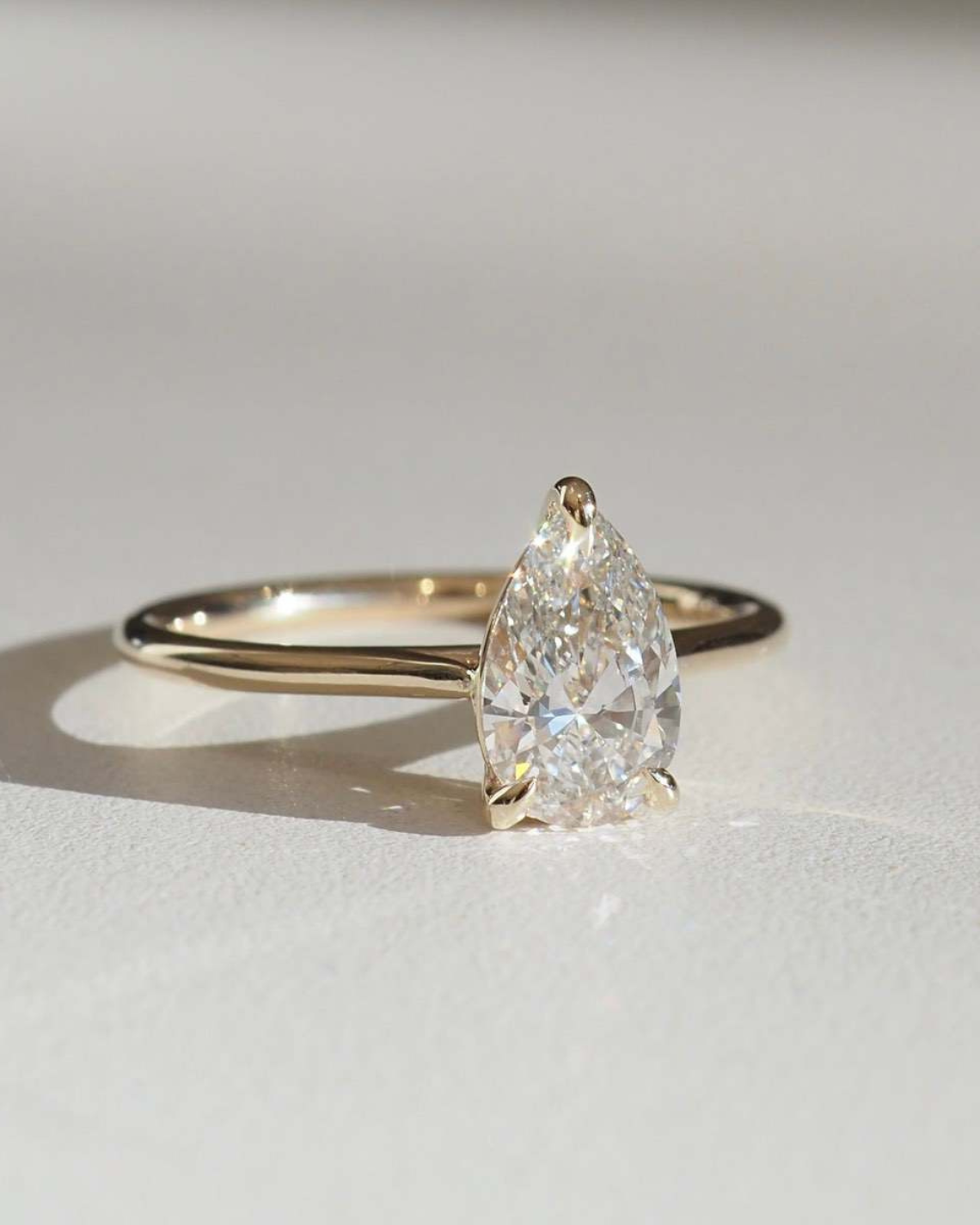 1.5 - 2.5 CT Pear CVD Diamond Solitaire Engagement Ring