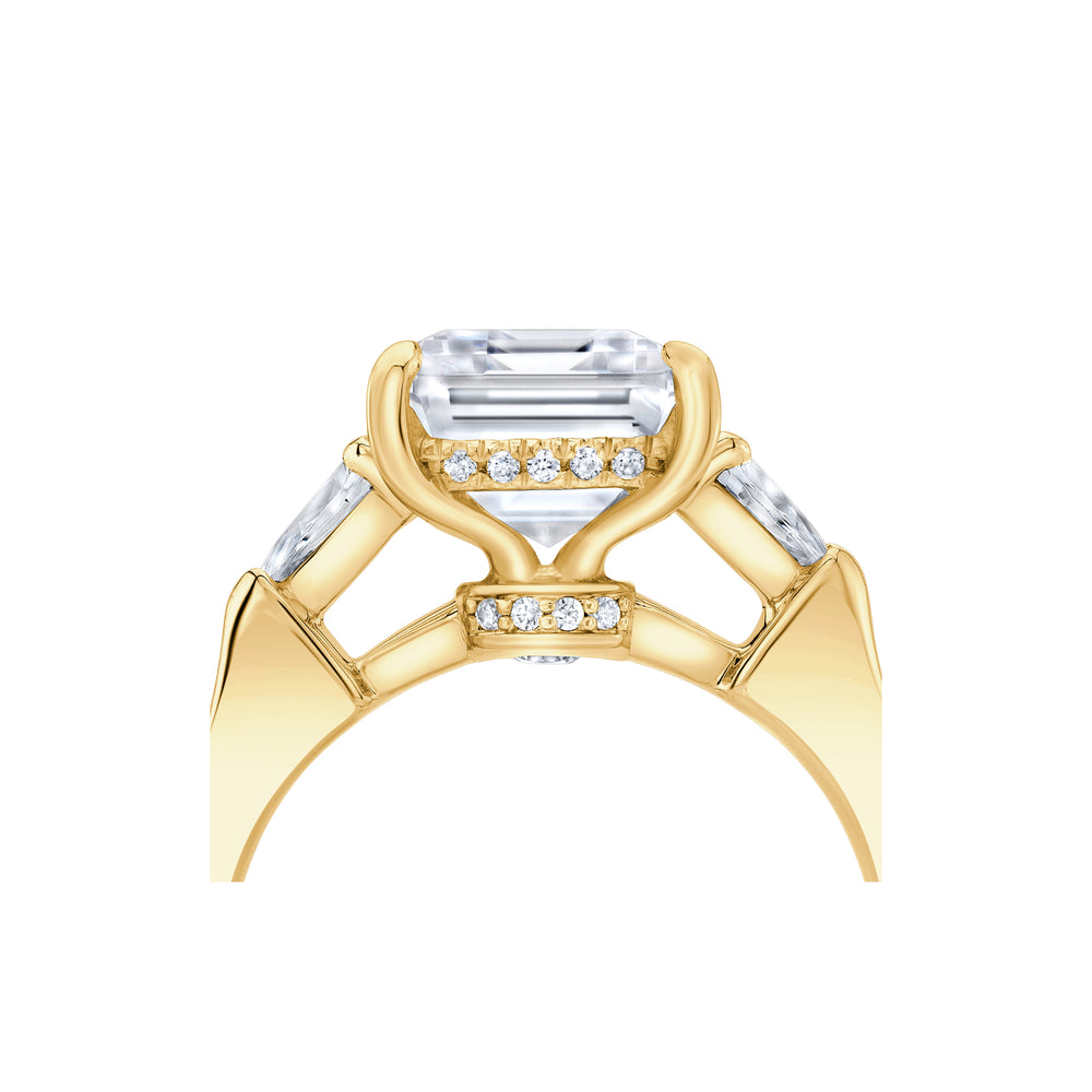 2.0 Carats Lab Grown Diamond Emerald Shape F-VS1 Three Stone & Hidden Halo Engagement Ring - Camila Brown