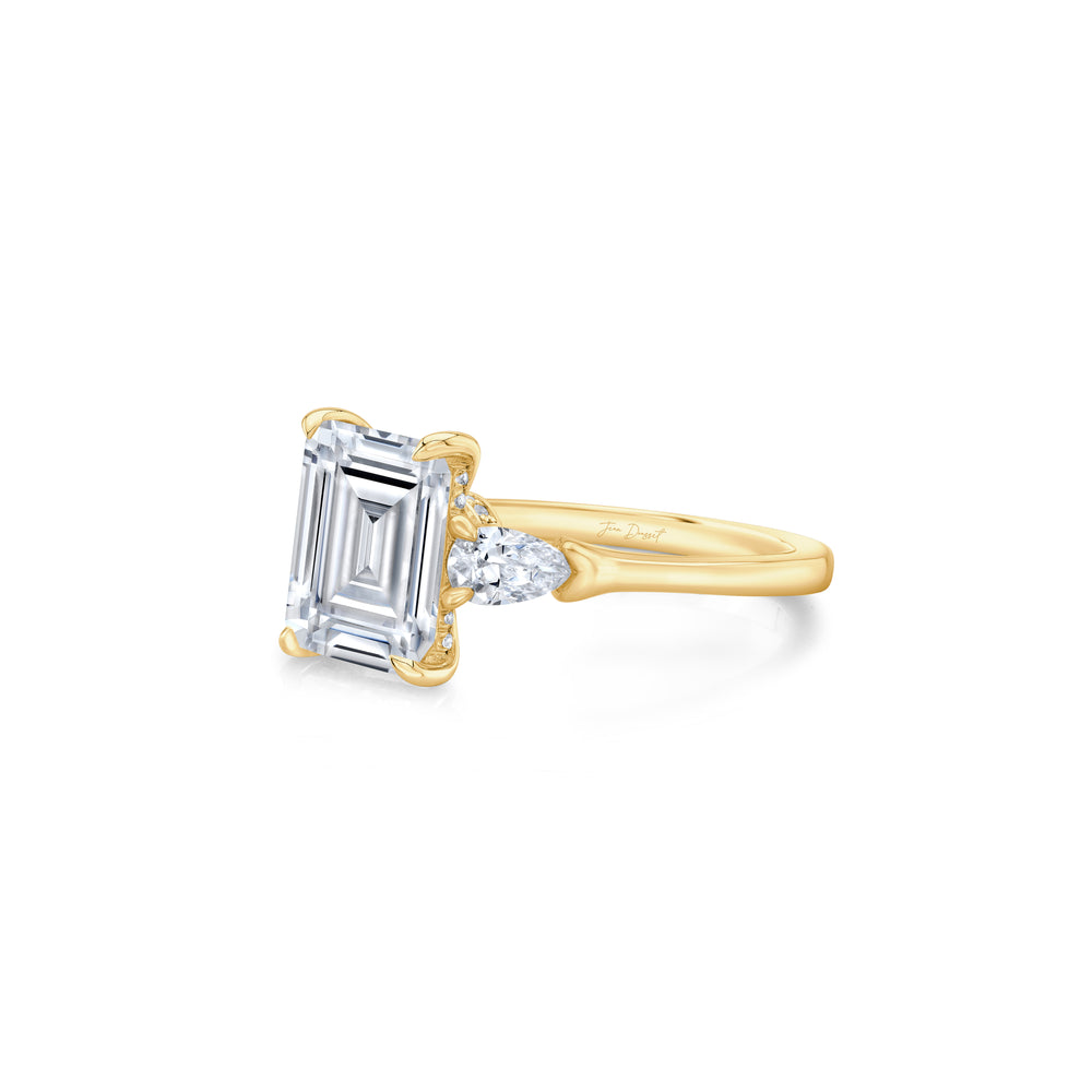 2.0 Carats Lab Grown Diamond Emerald Shape F-VS1 Three Stone & Hidden Halo Engagement Ring - Camila Brown