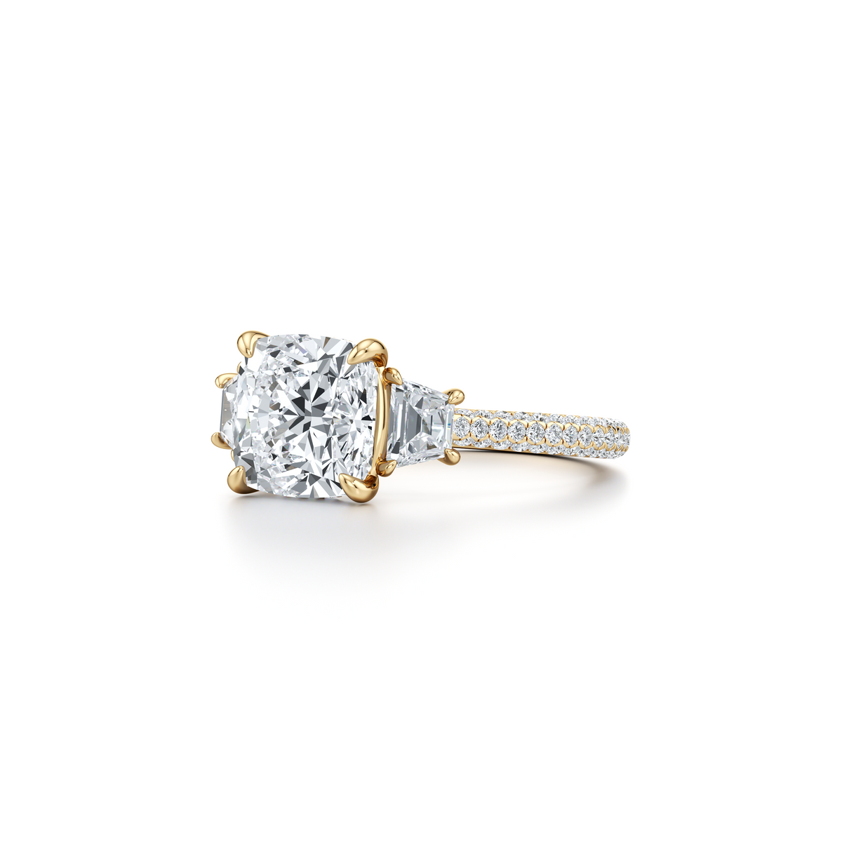 2.0 Carats Lab Grown Diamond Cushion Shape F-VS1 Three Stones Triple Pave Engagement Ring - Camila Brown