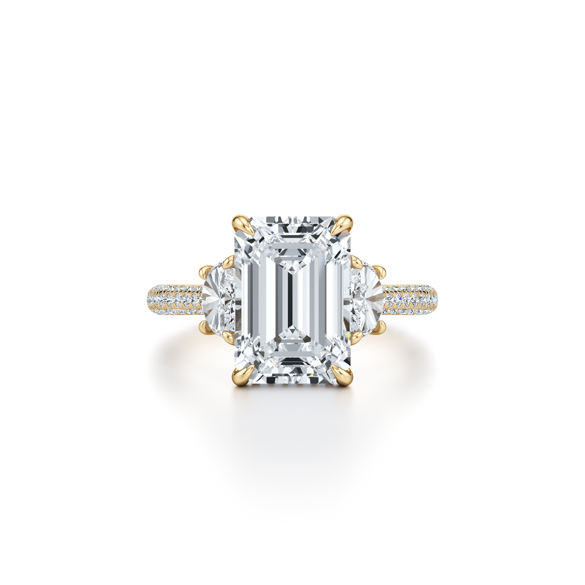 1.50 Carats Lab Grown Diamond Emerald Shape F-VS1 Three Stone & Pave Engagement Ring - Camila Brown
