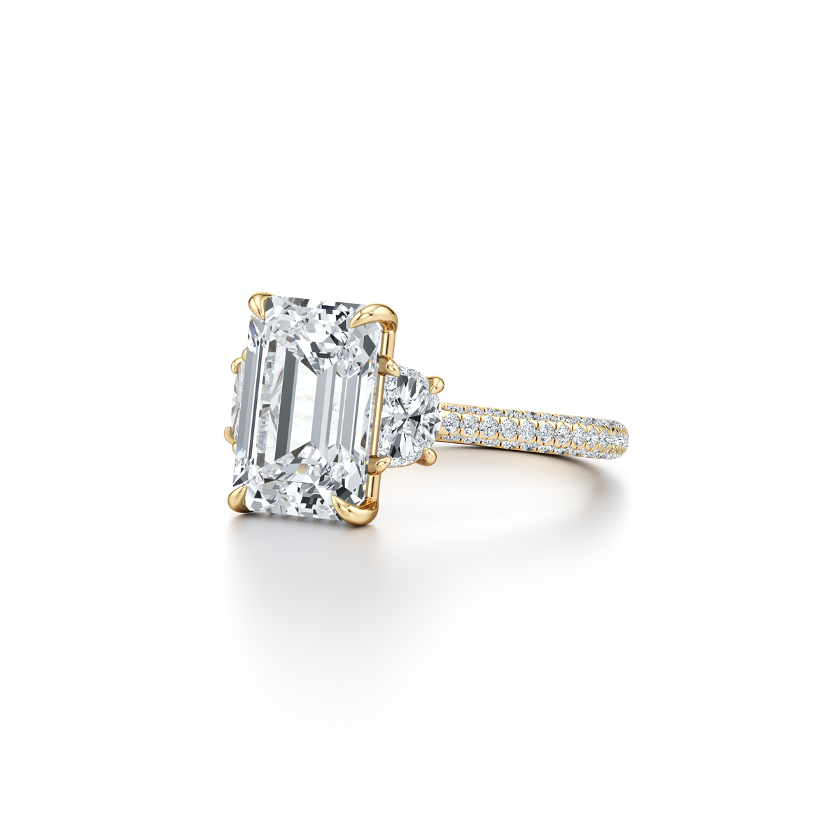 1.50 Carats Lab Grown Diamond Emerald Shape F-VS1 Three Stone & Pave Engagement Ring - Camila Brown