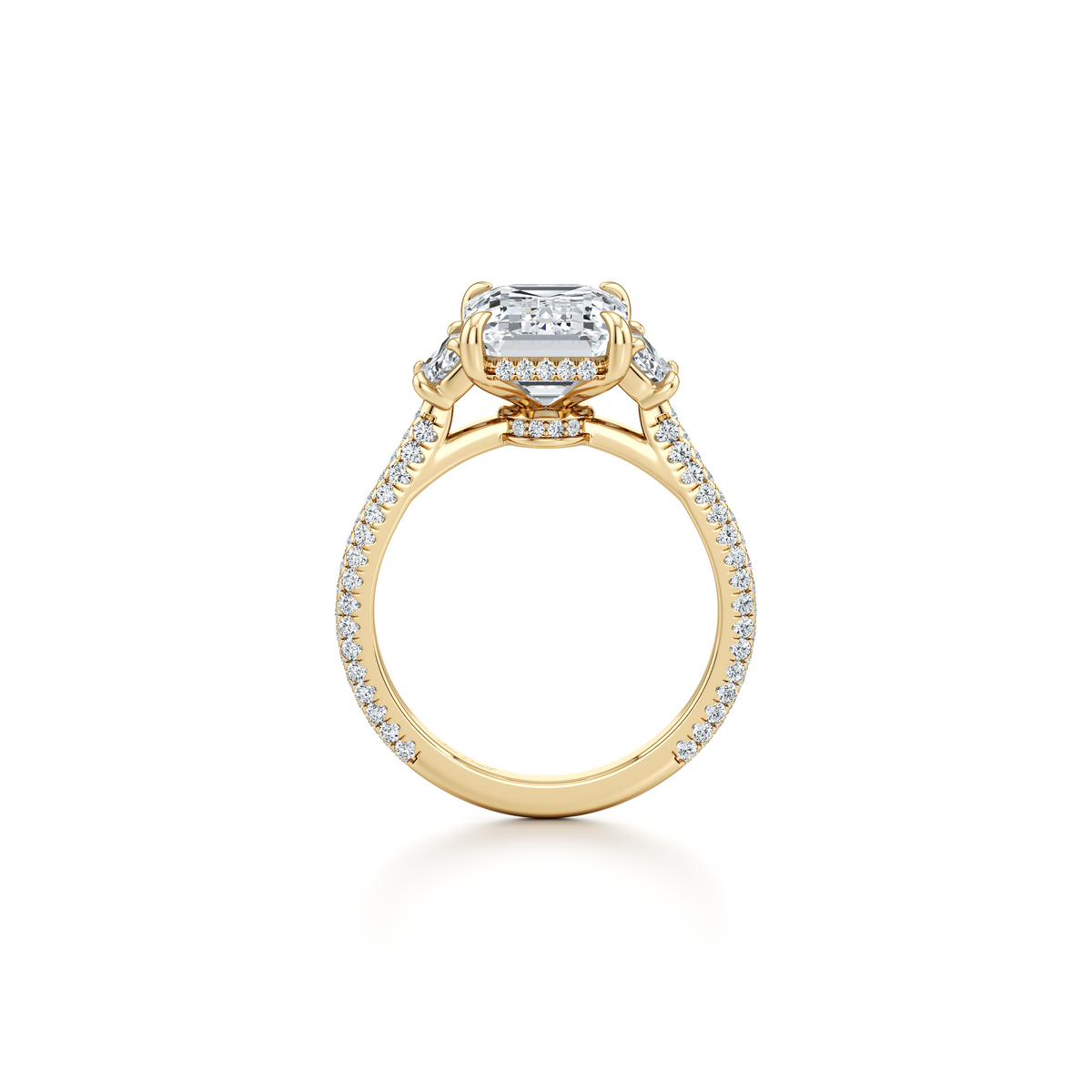 1.50 Carats Lab Grown Diamond Emerald Shape F-VS1 Three Stone & Pave Engagement Ring - Camila Brown