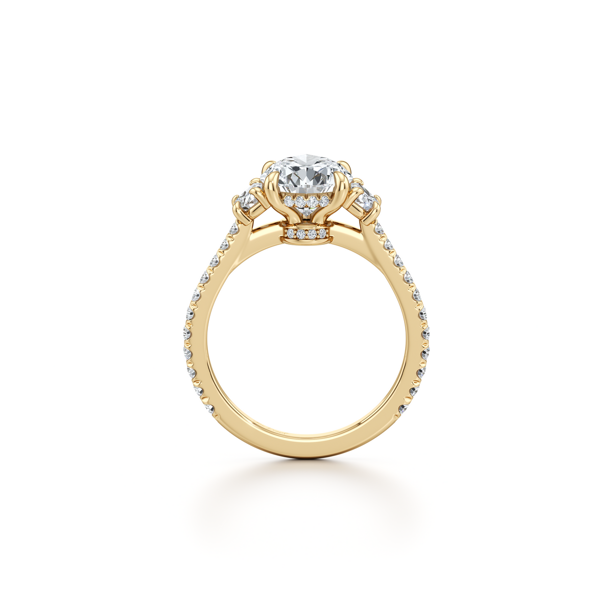 2.0 Carats Lab Grown Diamond Pear Shape F-VS1 Three Stones & Hidden Halo Engagement Ring - Camila Brown