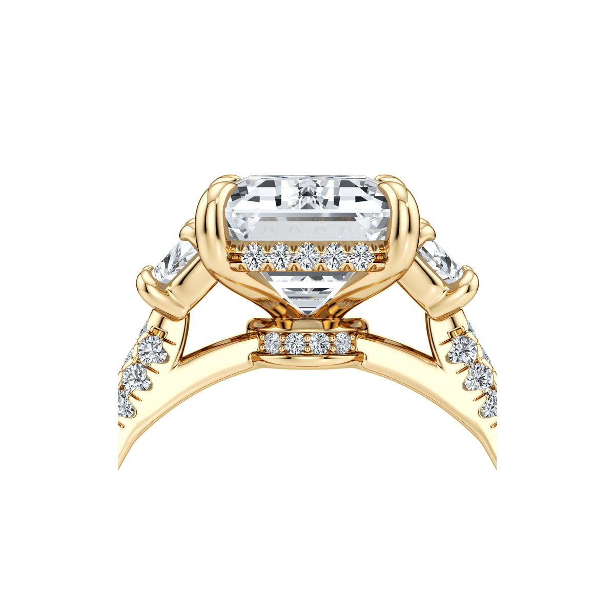 1.50 Carats Lab Grown Diamond Emerald Shape F-VS1 Three Stone & Pave Engagement Ring - Camila Brown
