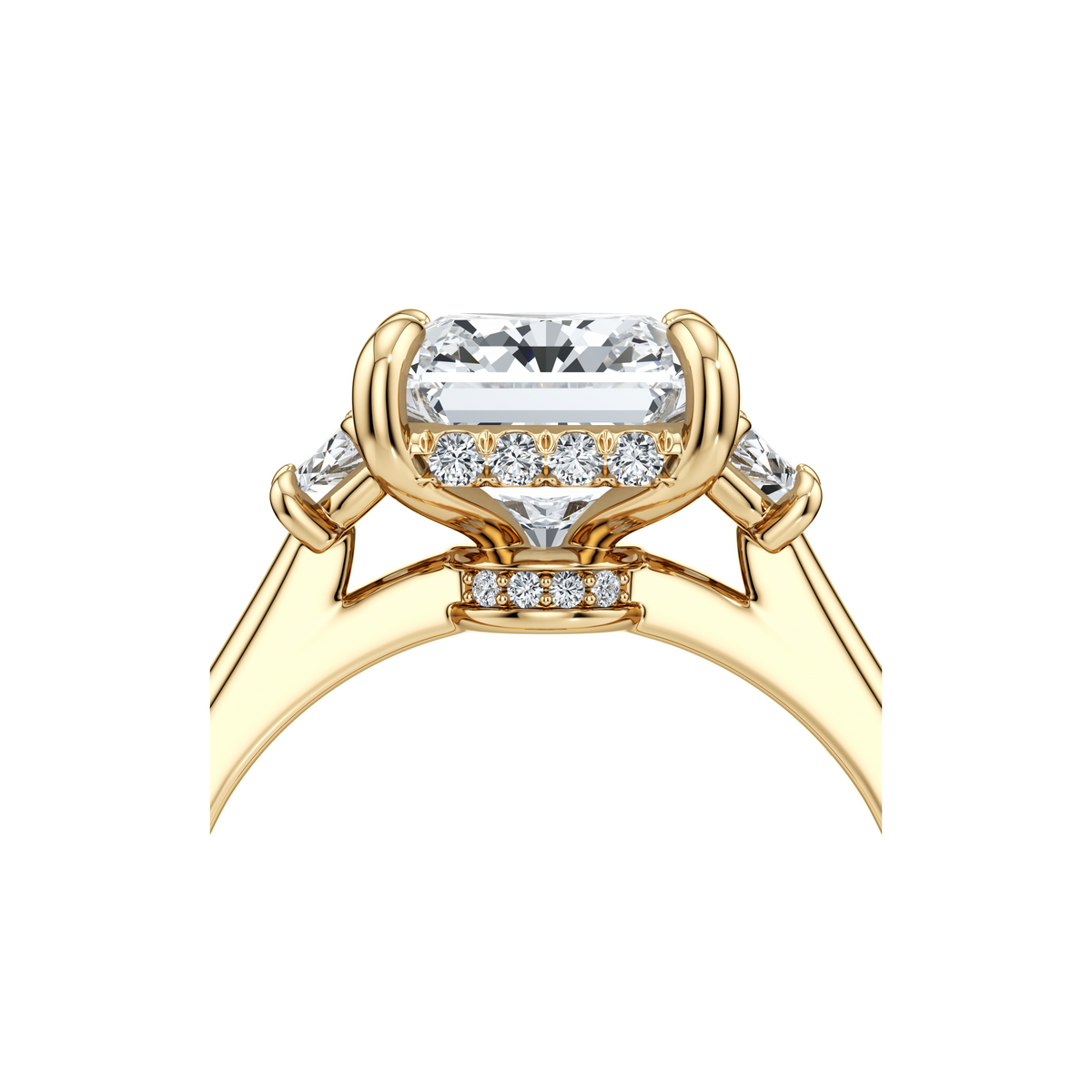 2.0 Carats Lab Grown Diamond Radiant Shape F-VS1 Three Stones & Hidden Halo Engagement Ring - Camila Brown