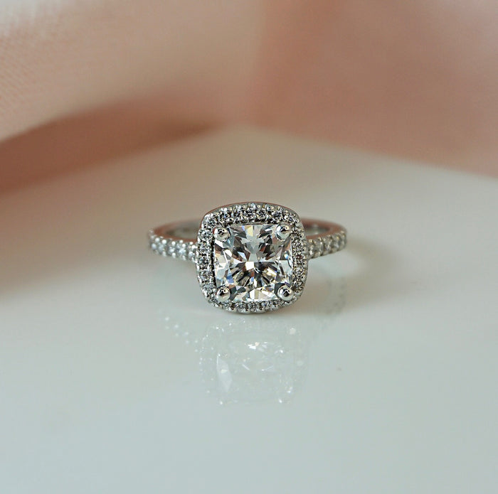 1.50 Carats Lab Grown Diamond Cushion Shape E-VS1 Halo Engagement Ring - Camila Brown