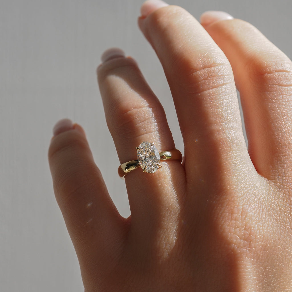 Oval cut moissanite solitaire engagement ring in platinum setting, 1.60-3.50 carats

