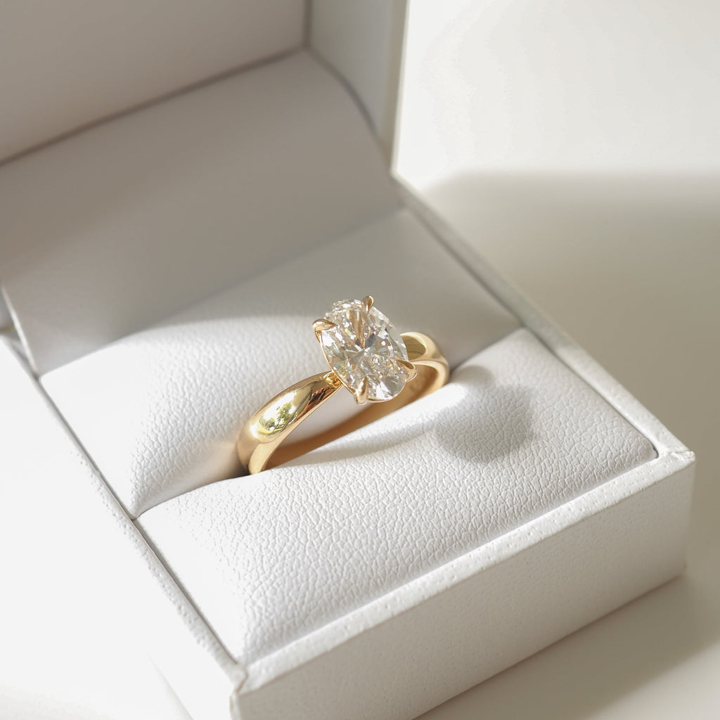 Oval cut moissanite solitaire engagement ring in platinum setting, 1.60-3.50 carats


