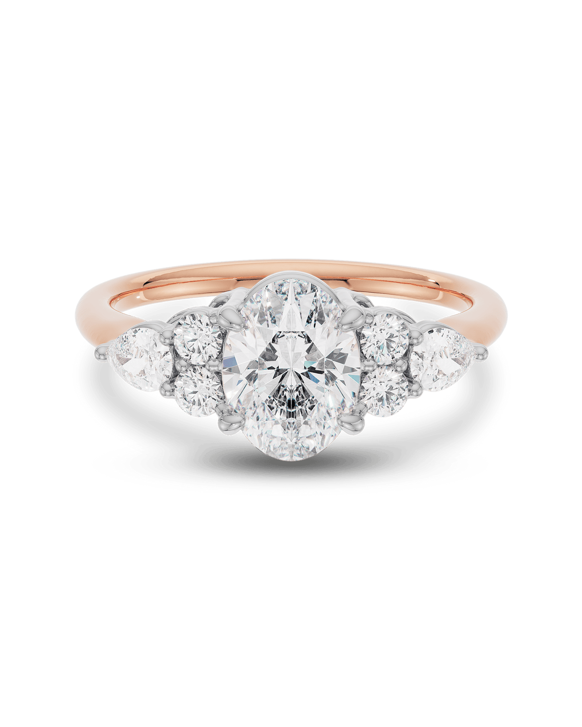 1.50–3.50 CT oval cut lab grown diamond cluster engagement ring in gold, surrounded by shimmering accent stones in a floral halo design

