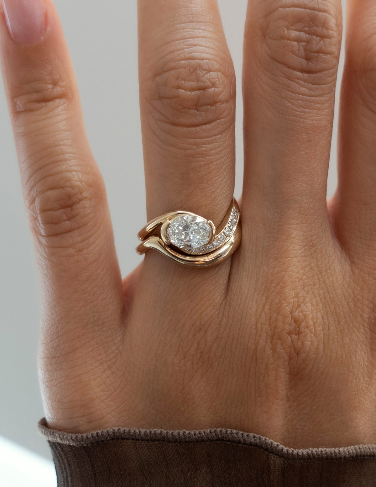 1.0- 2.0 CT Oval Cut Lab Grown Diamond Pave Setting Bridal Set