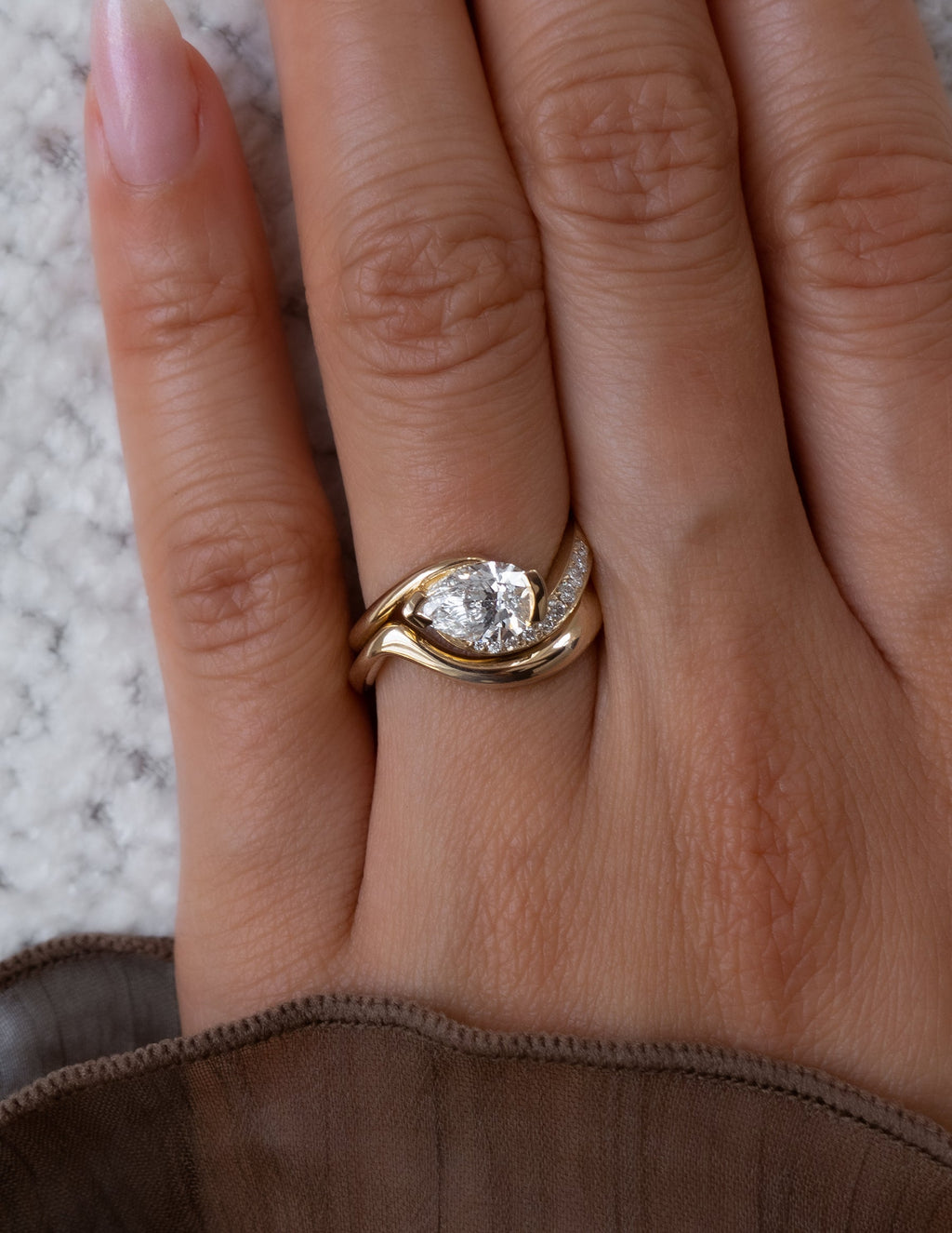 1.0- 2.0 CT Pear  Cut Lab Grown Diamond Pave Style Bridal Set