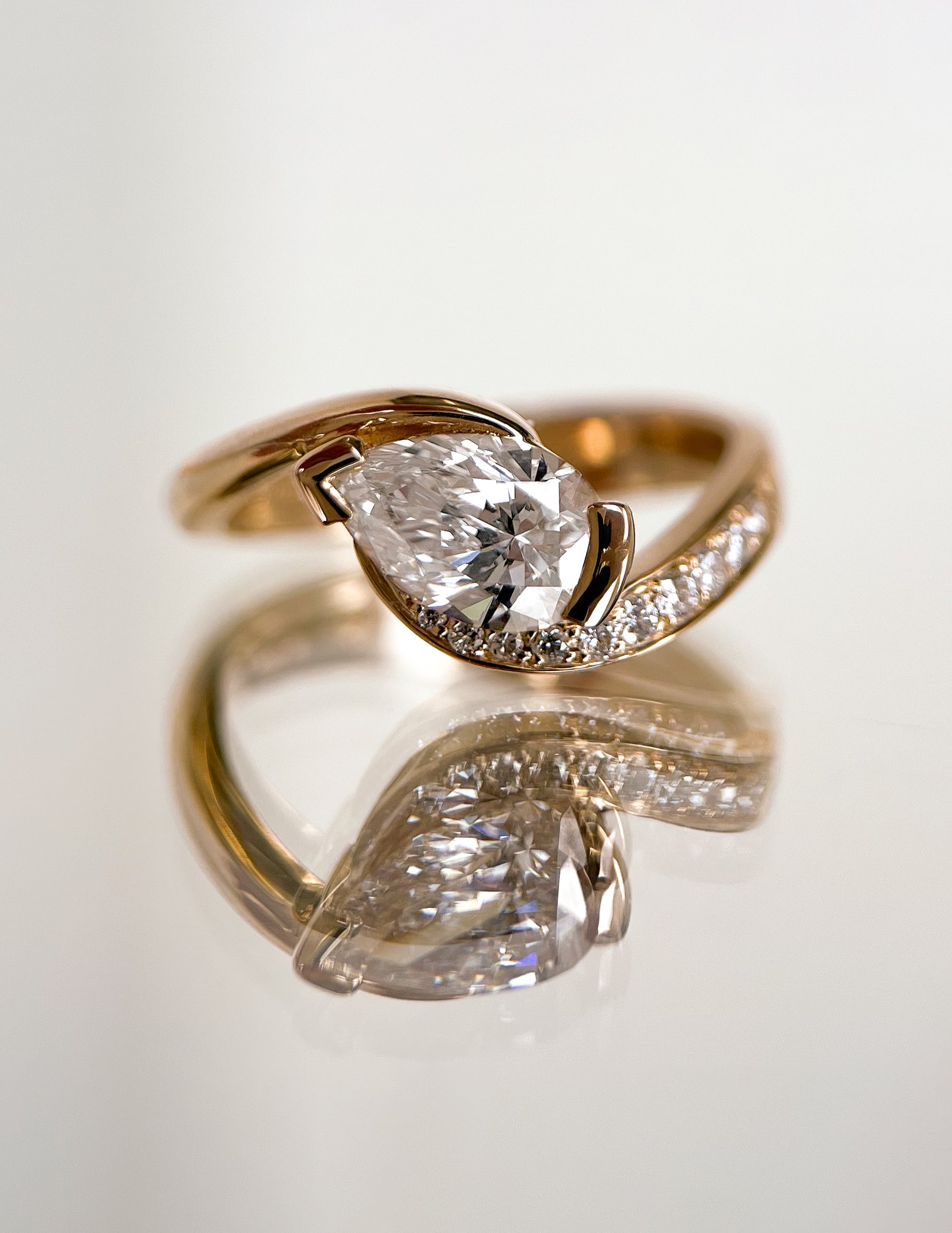 1.0 - 2.0 CT Pear Cut Lab Grown Diamond Pavé Unique Setting Engagement Ring