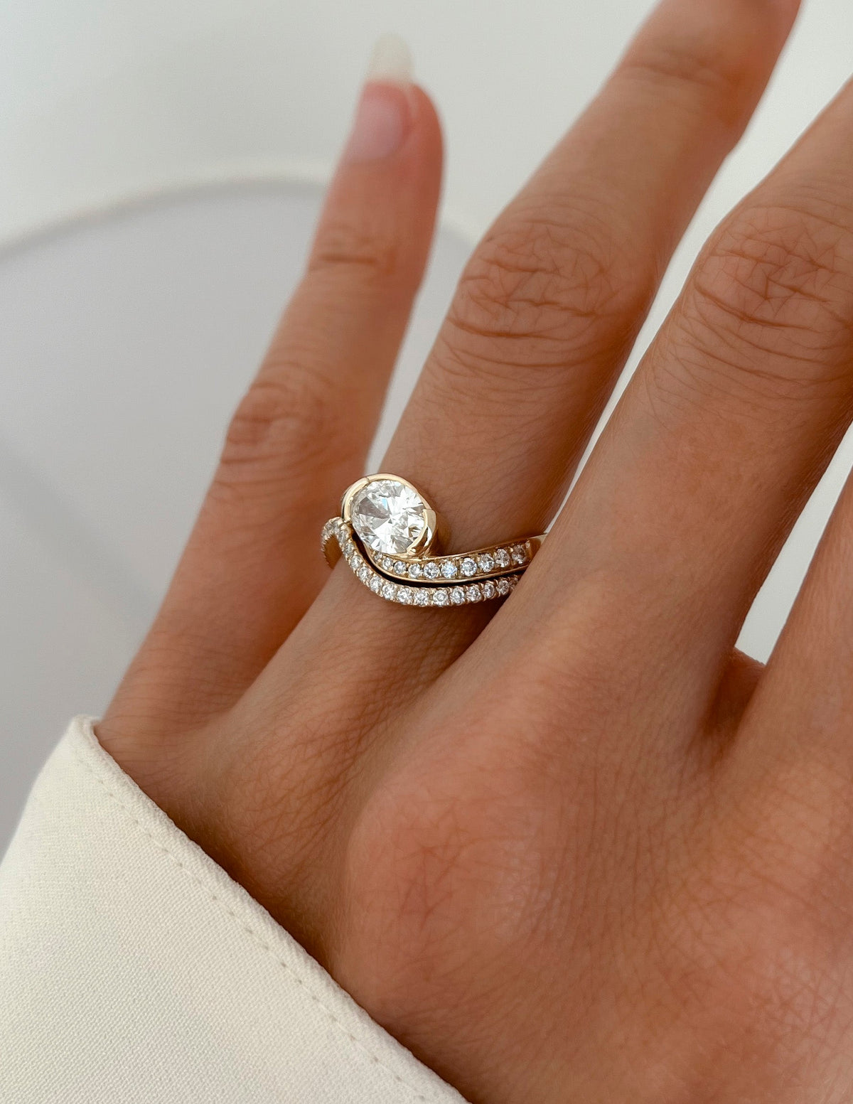 1.0- 3.0 CT Oval Cut Lab Grown Diamond Pave Setting Bridal Set