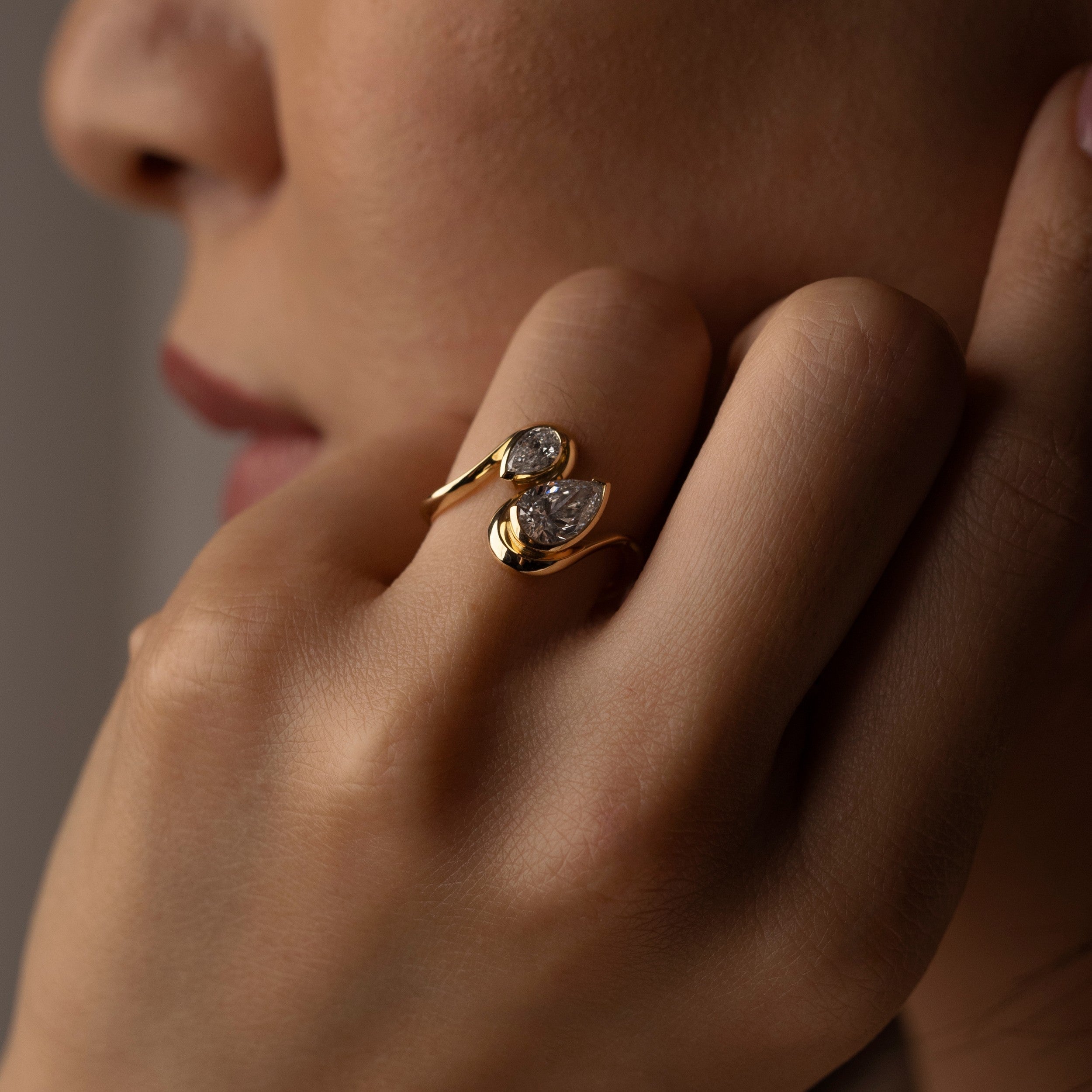 1.0 -3.0 CT Pear Cut Lab Grown Diamond Two Stone Engagement ring