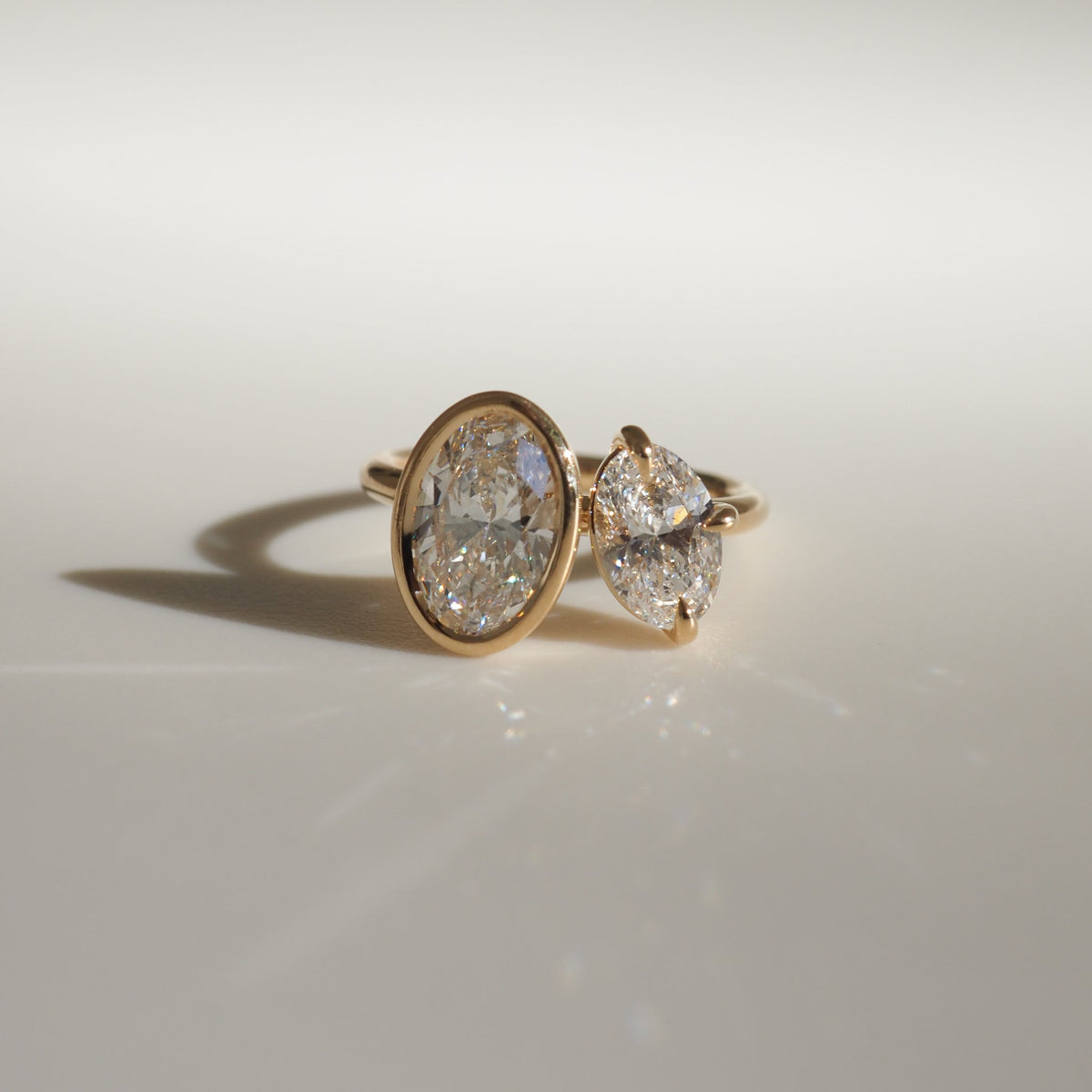 3.0 carat oval cut moissanite two-stone engagement ring in platinum setting