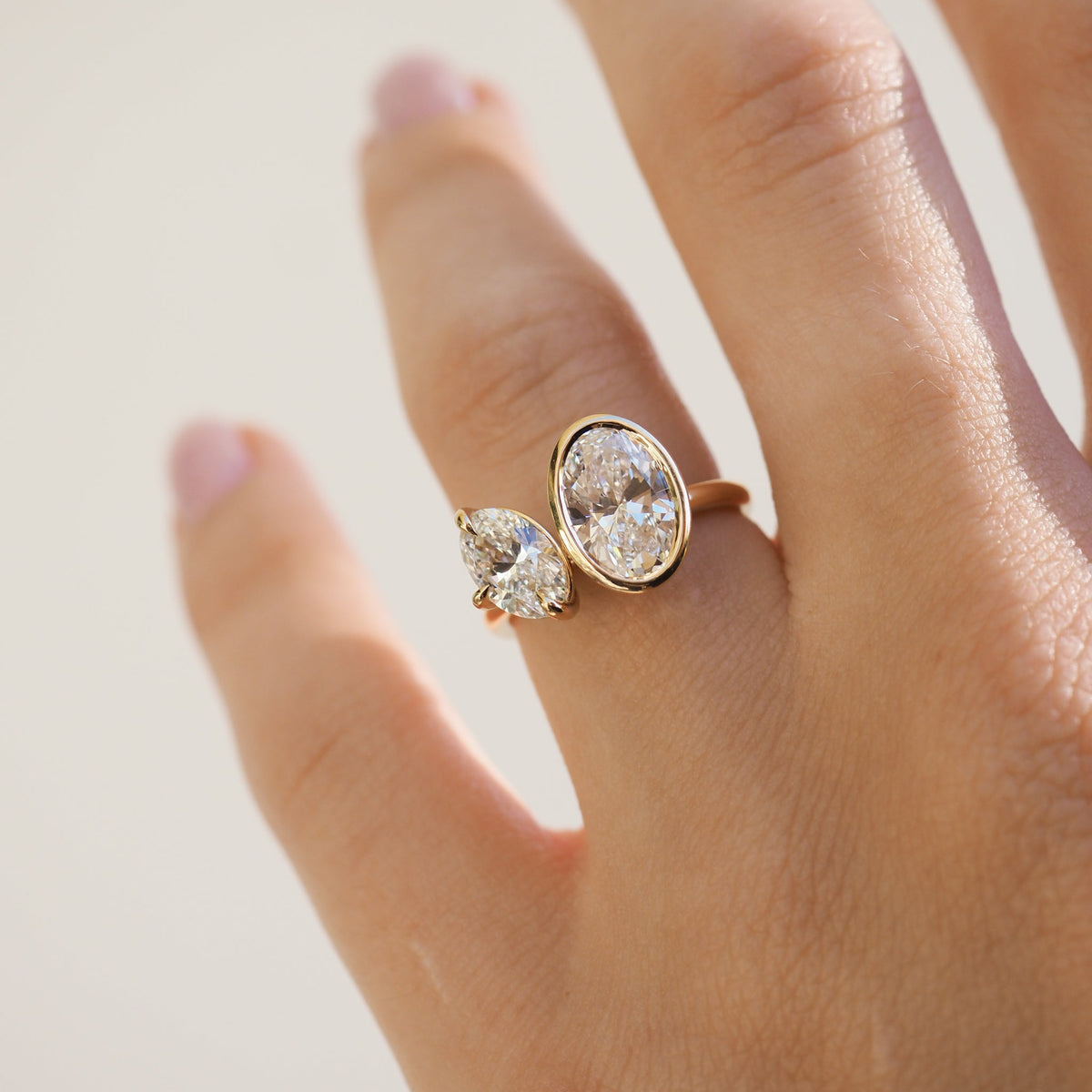 3.0 carat oval cut moissanite two-stone engagement ring in platinum setting