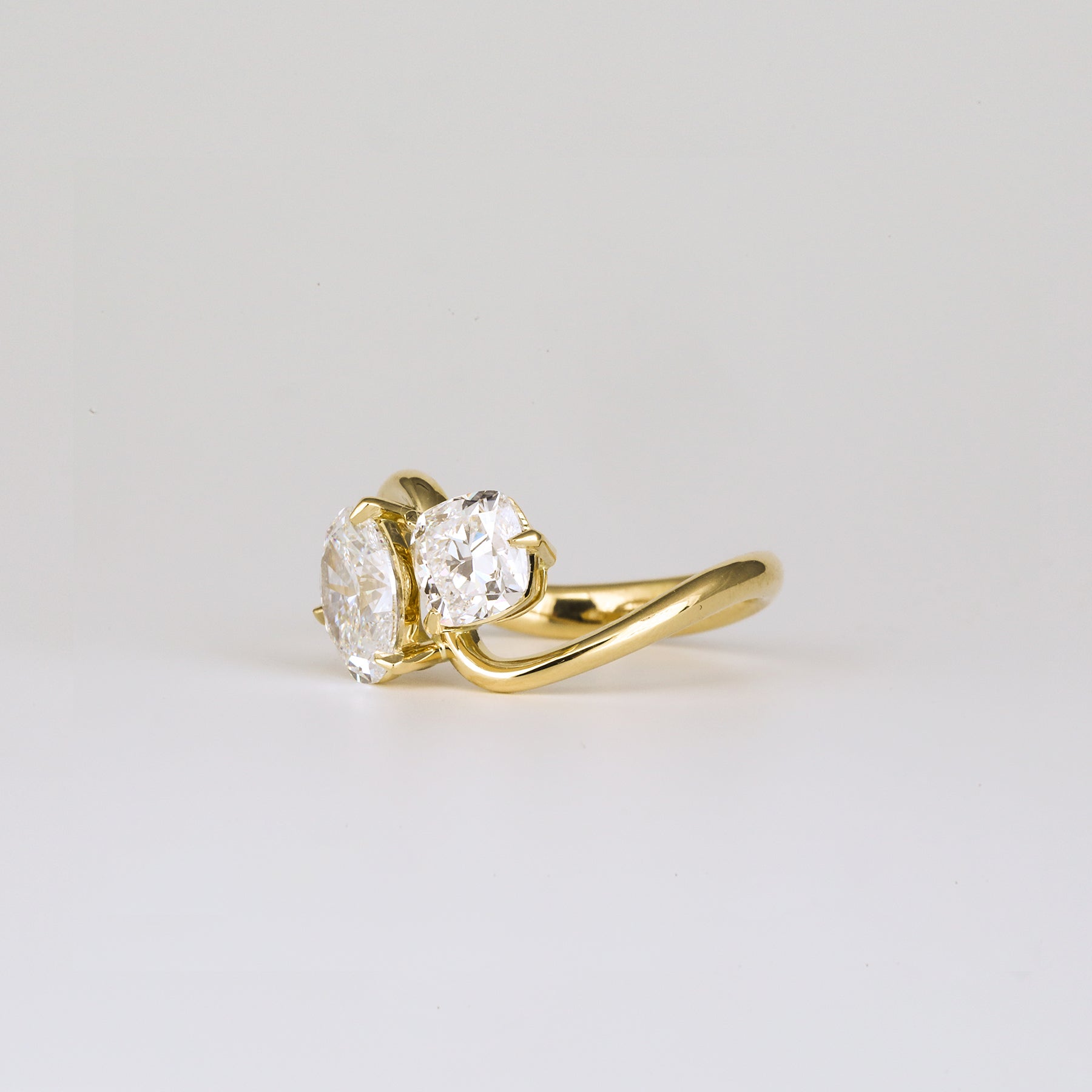 2.27 TCW Cushion & Oval Lab Grown Diamond Two Stone Engagement Ring