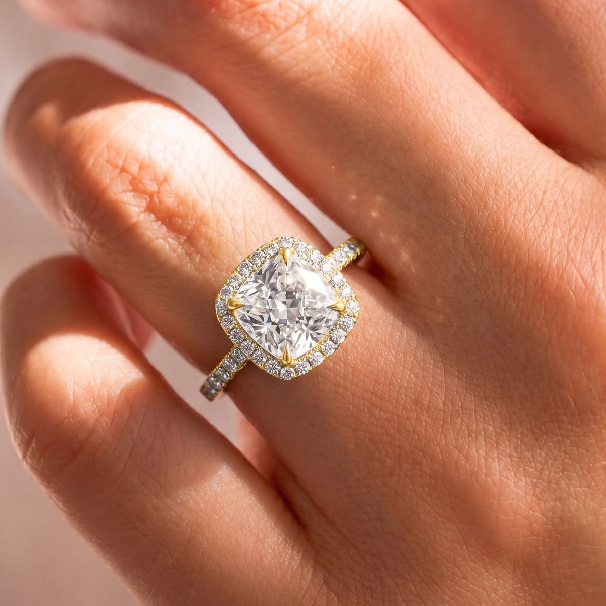 Cushion Halo Pave Lab Grown Diamond Engagement Ring