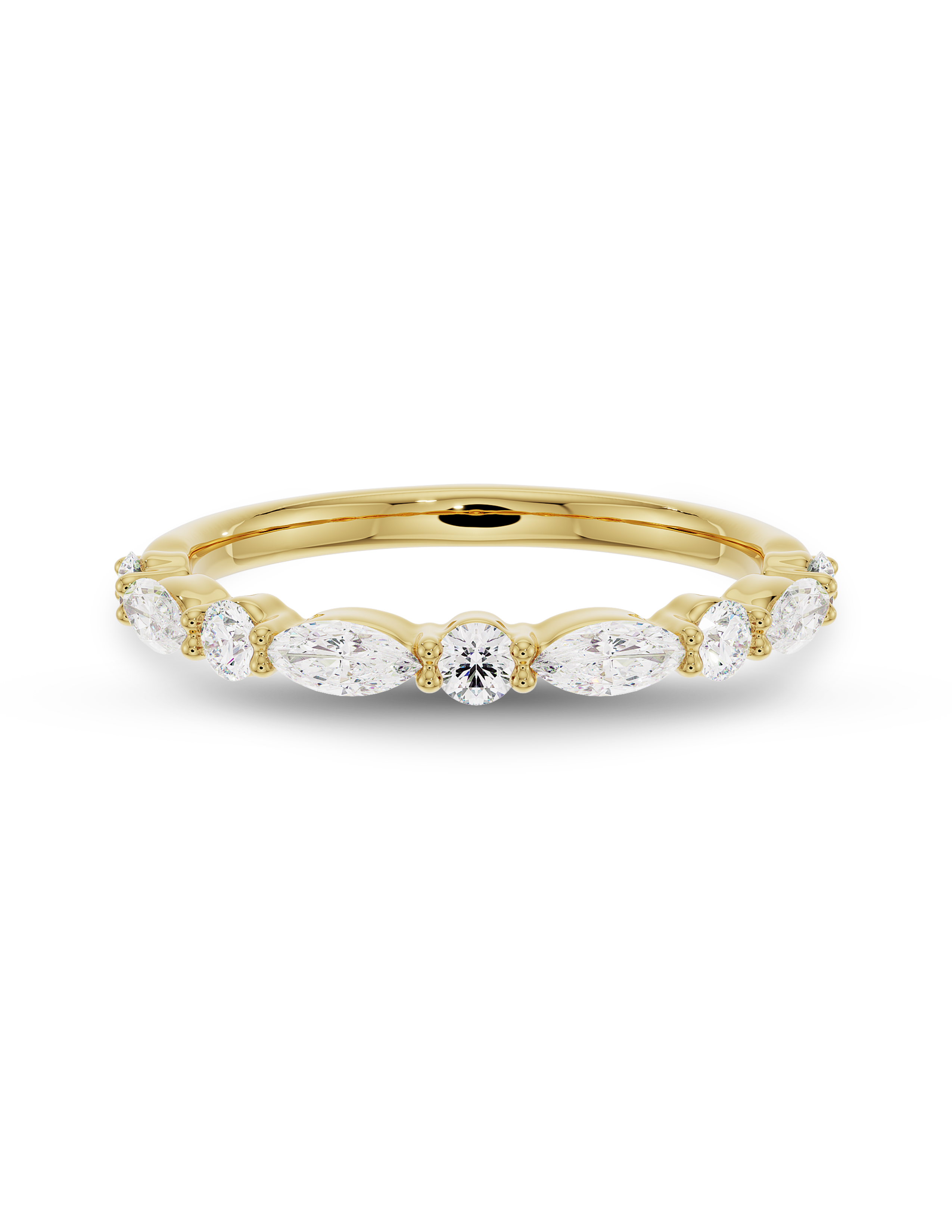 0.60 TCW Marquise and Round Cut CVD Diamond Half Eternity Wedding Band