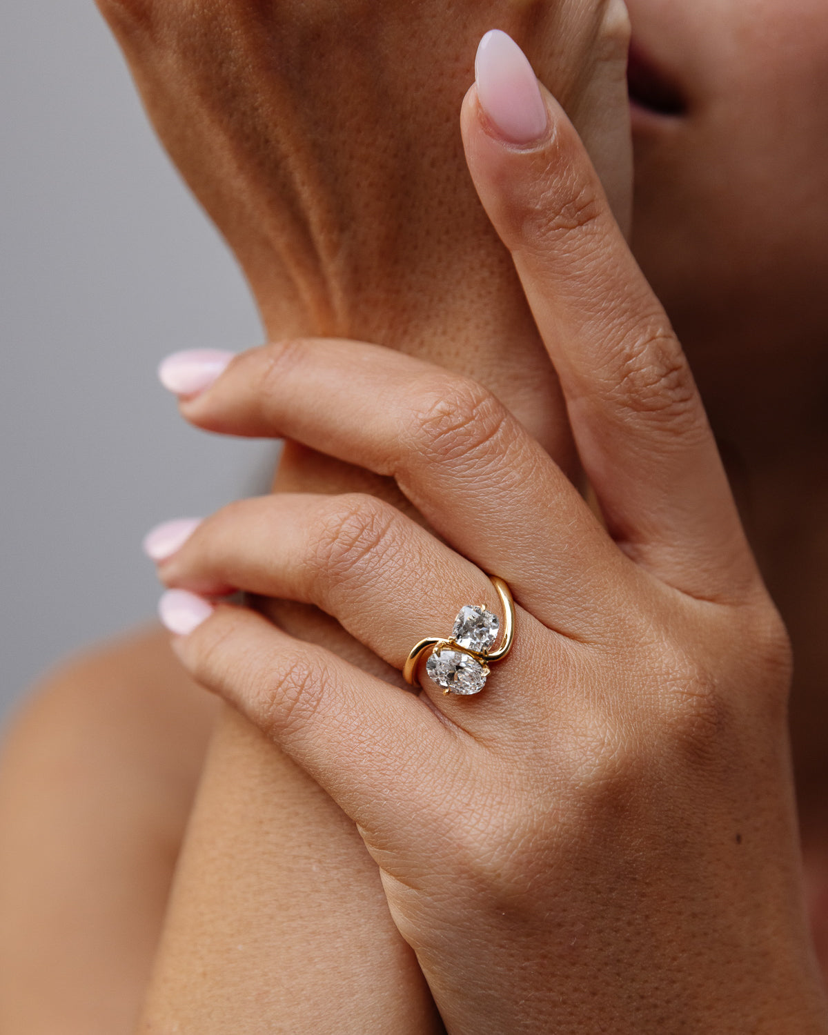 2.27 TCW Cushion & Oval Lab Grown Diamond Two Stone Engagement Ring