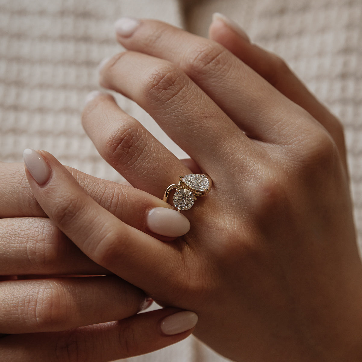 2.06 TCW Round & Pear Lab Grown Diamond Two Stone Engagement Ring