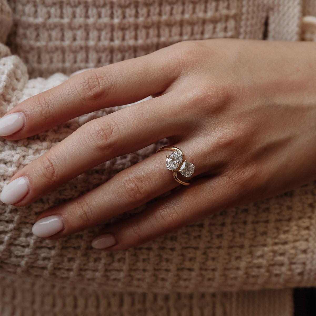 2.27 TCW Cushion & Oval Lab Grown Diamond Two Stone Engagement Ring