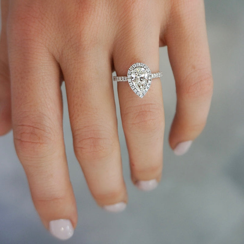 2.0 Carats Lab Grown Diamond Pear Shape E-VS1 Halo & Pave Engagement Ring - Camila Brown
