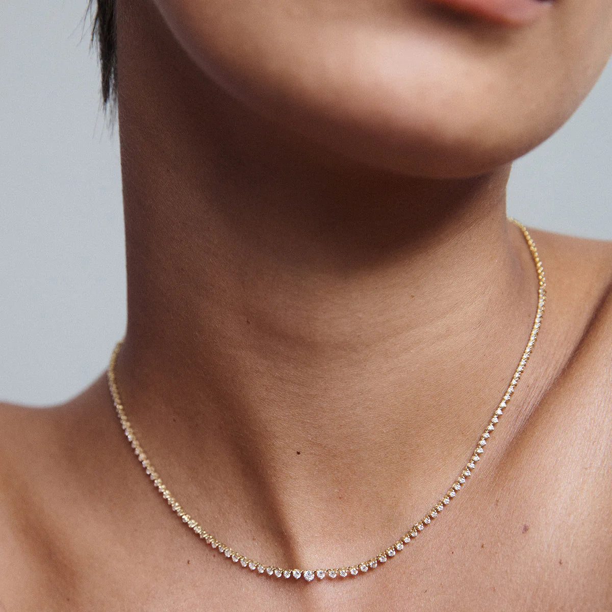 Round Lab Grown Diamond graduating Tennis Necklace