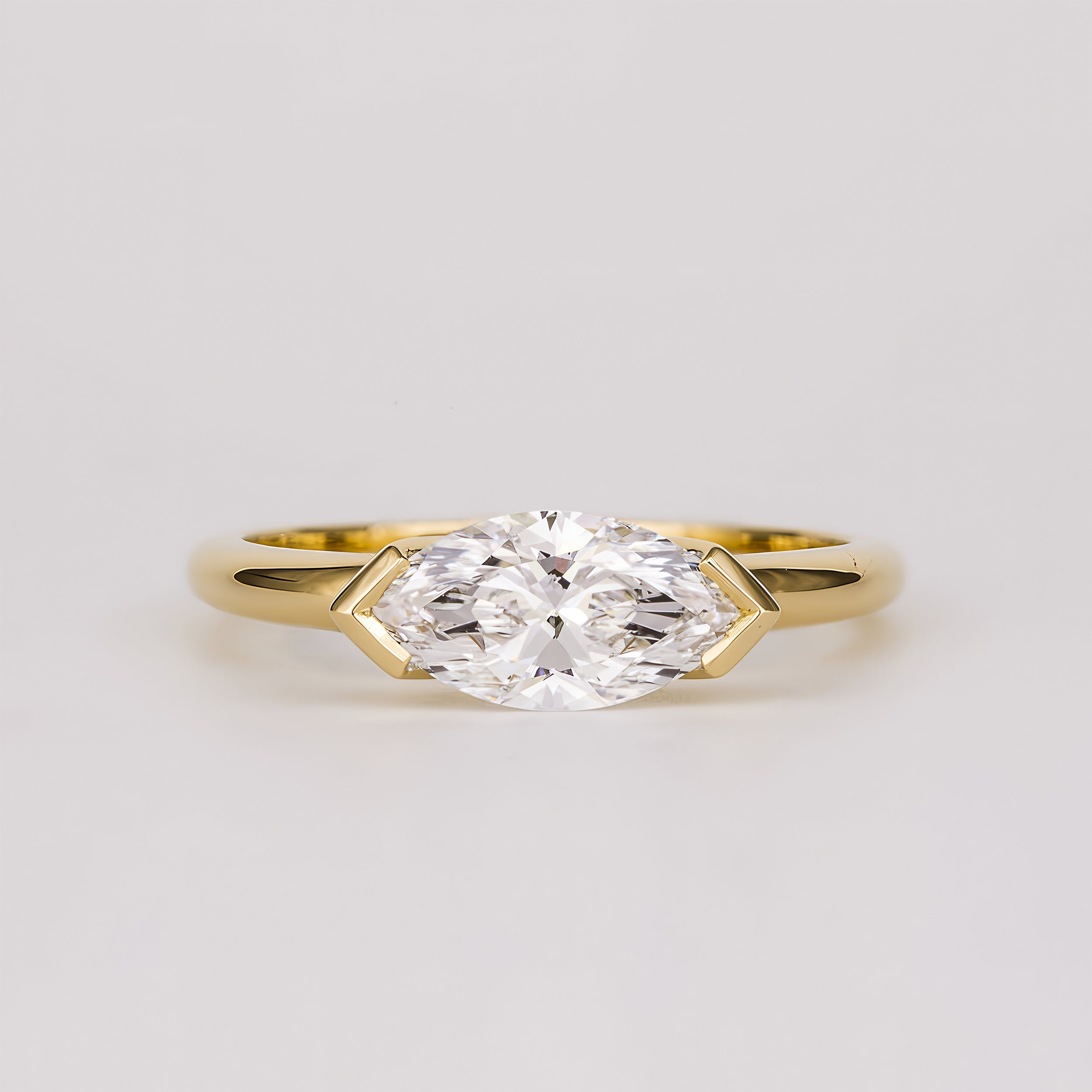 1.07 -3.0 CT Marquise  Lab Grown Diamond Bezel Engagement ring